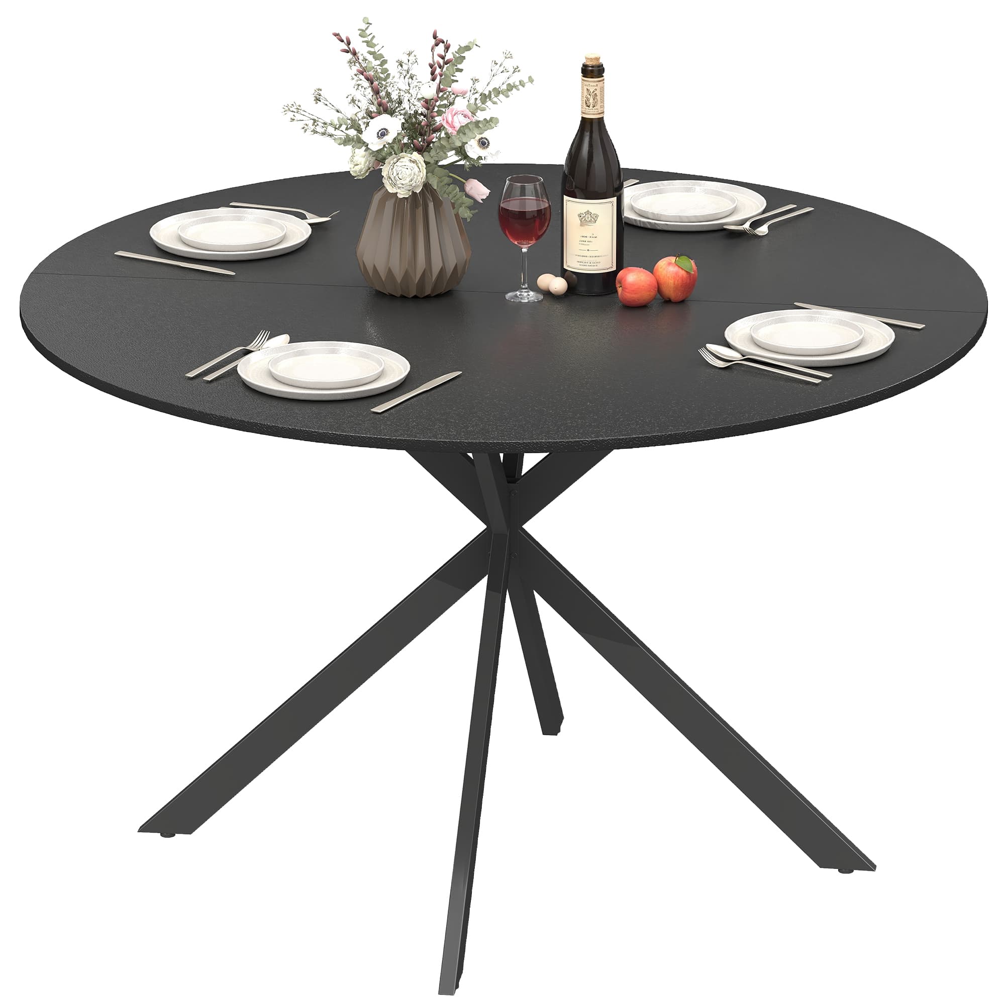 HOMCOM Table à manger ronde pour 4 personnes, table de cuisine style industriel avec pieds en acier, pour salle à manger, cuisine, Noir