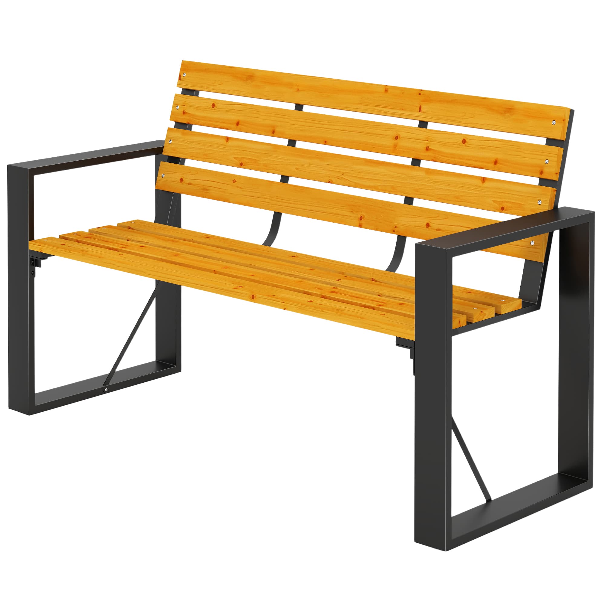 Outsunny Banc de jardin 2 places résistant aux intempéries, banc en bois à design à lattes avec accoudoirs, assise jusqu'à 240 kg Bois naturel