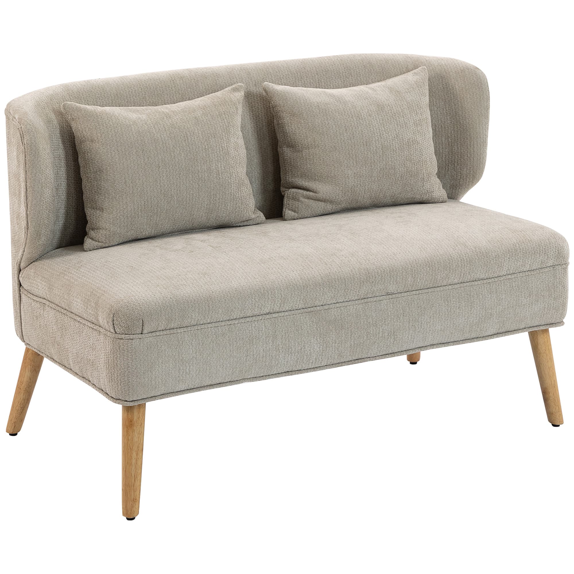 HOMCOM Canapé 2 places, petit canapé en chenille avec dossier à oreilles, assise épaisse, pieds en bois de caoutchouc, Beige