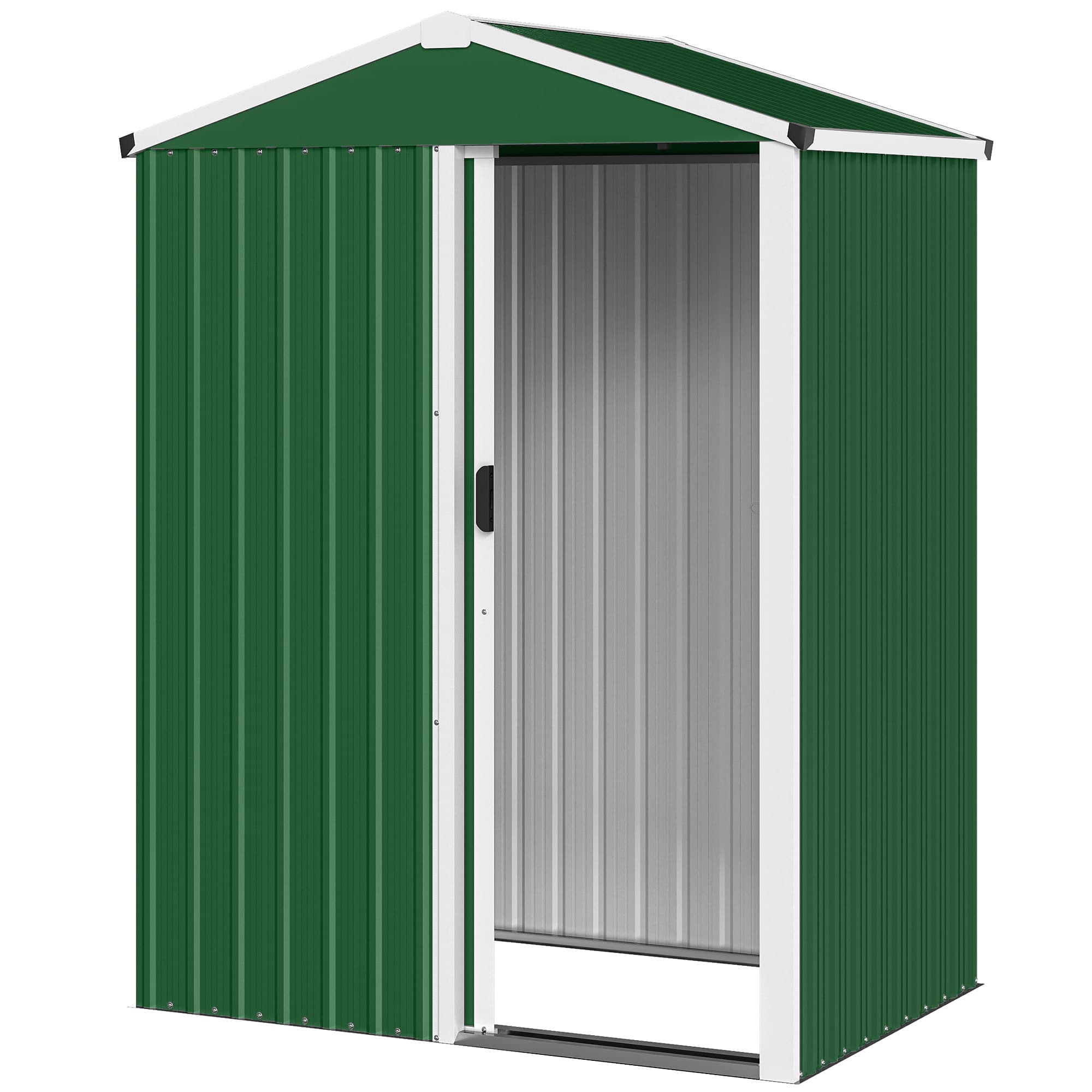 Outsunny Cabanon de jardin en acier 1,1 m2 avec porte coulissante verrouillable, 136x87x179 cm, Vert