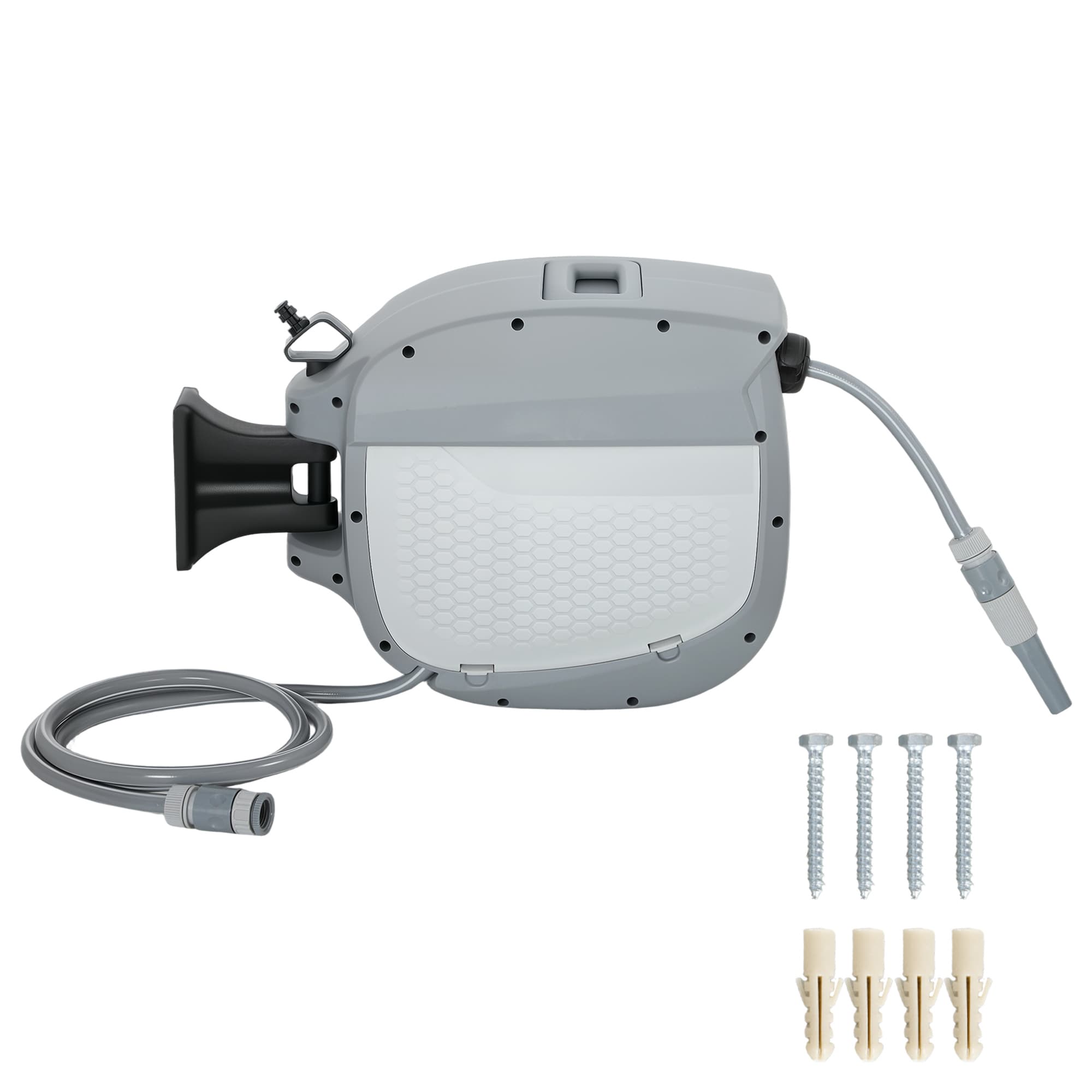 Outsunny Dévidoir de tuyau rétractable 20+1,9 m avec buse 2 modes verrouillage automatique et rétraction contrôlée support Gris