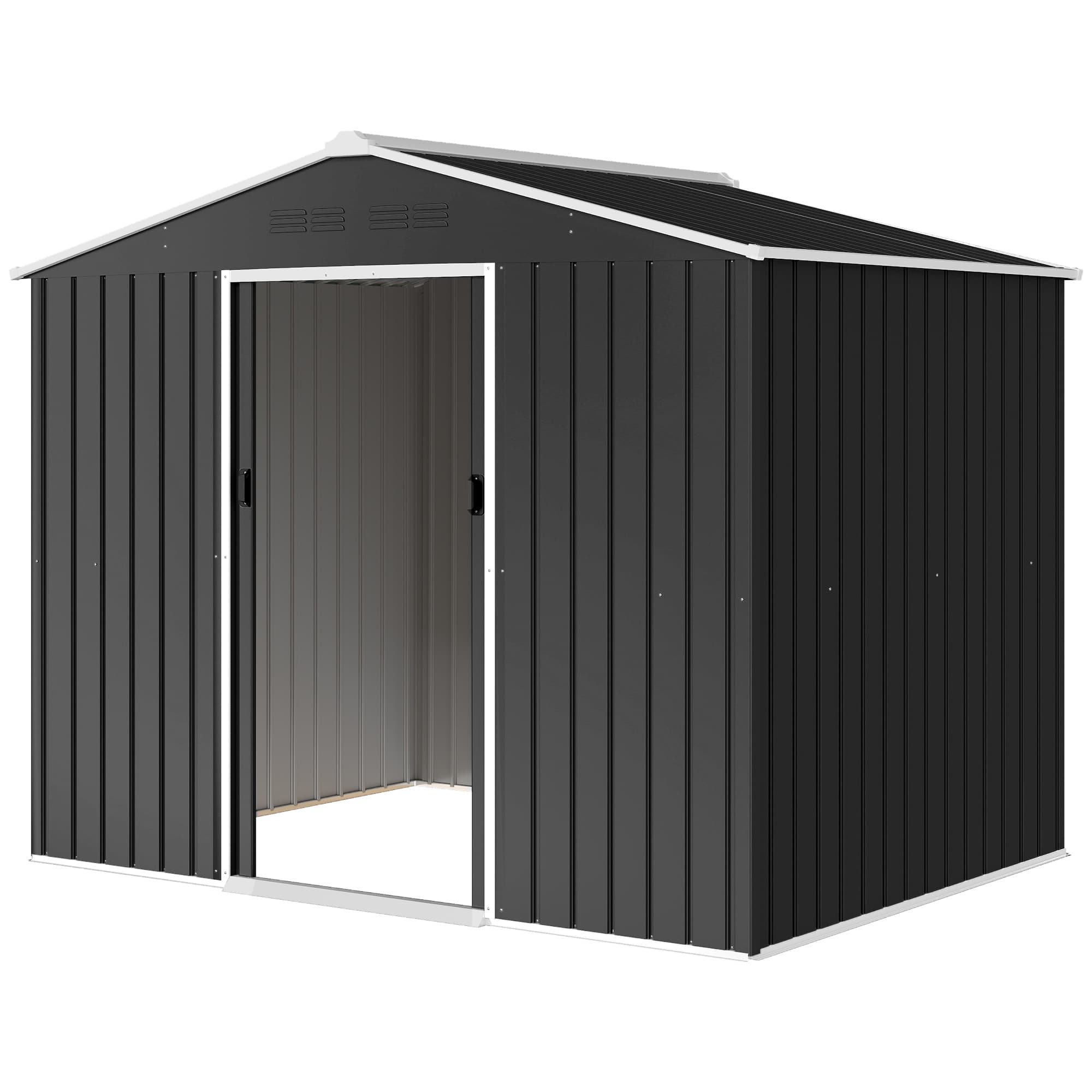 Outsunny Abri de Jardin 2.3x1.7 m en Acier avec Aérations et Double Porte Coulissante, Gris Foncé