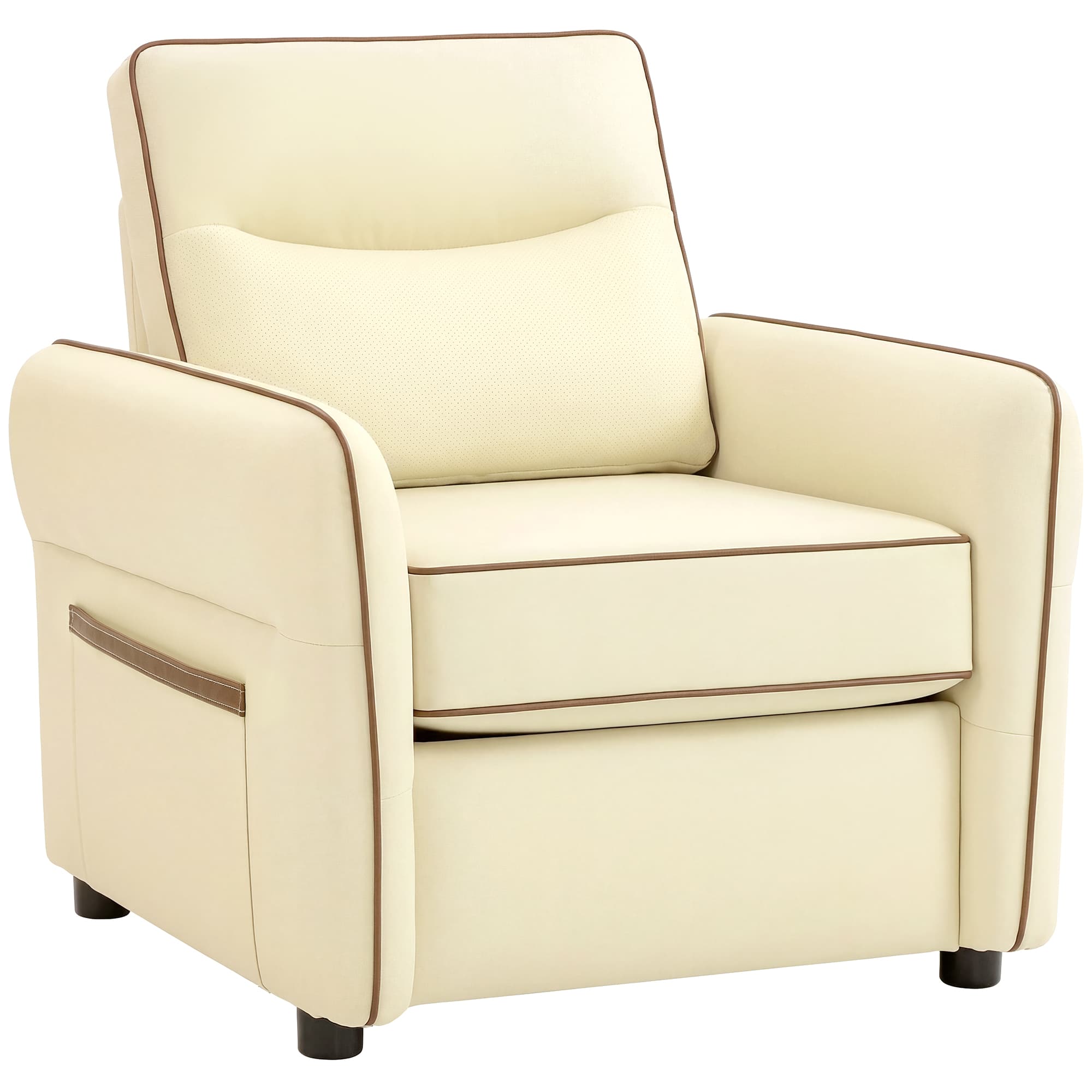 HOMCOM Fauteuil de Salon Moderne avec Rembourrage Épais, Poche Latérale et Revêtement en Similicuir, Beige