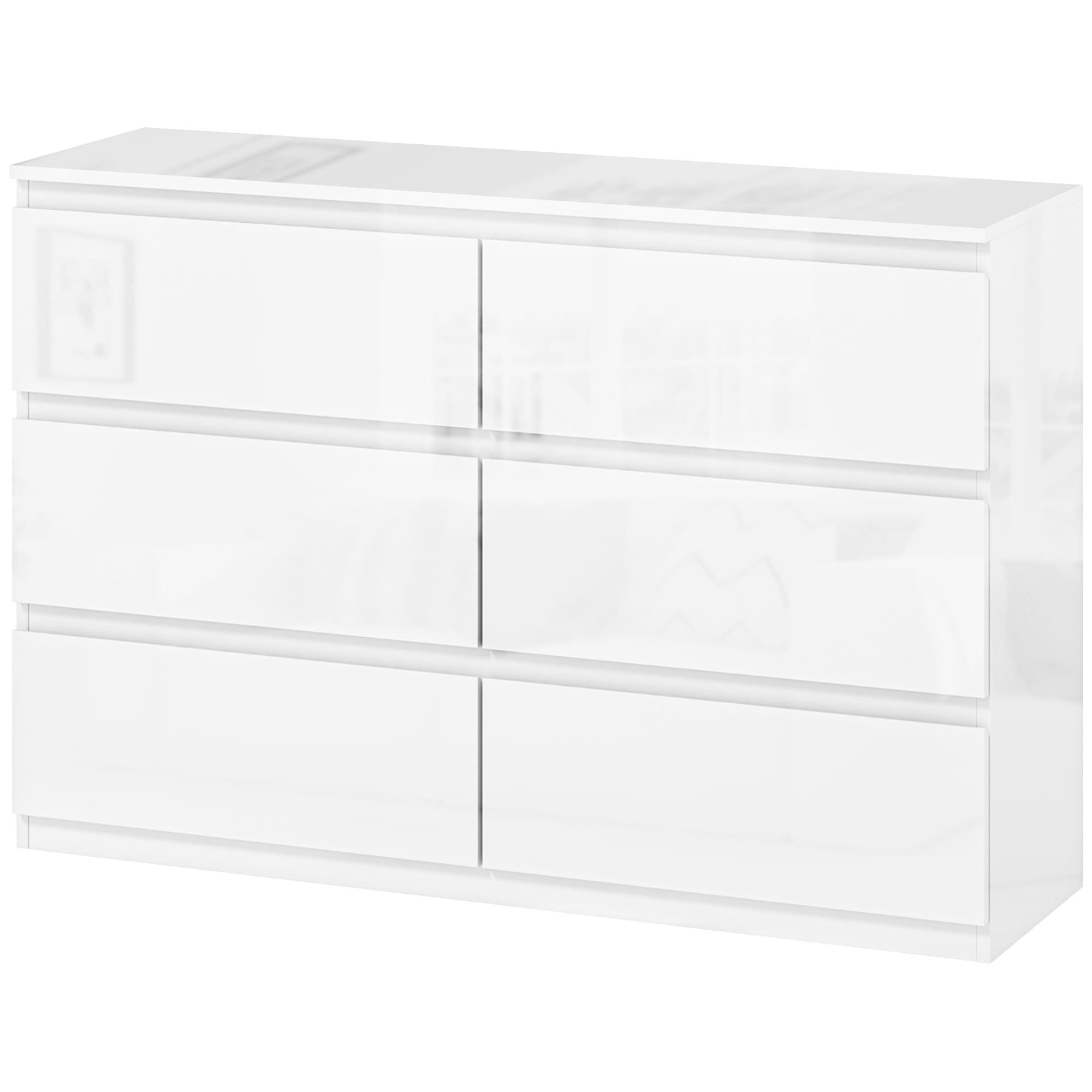 HOMCOM Commode de chambre avec 6 tiroirs Commode pour salon bureau Style moderne 112x34x75 cm Blanc Brillant