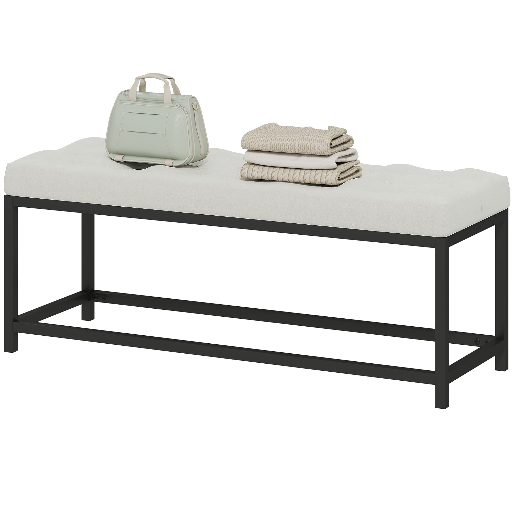 HOMCOM Banc de bout de lit tapissé en velours Design capitonné Base en métal pour chambre Entrée Salon Crème