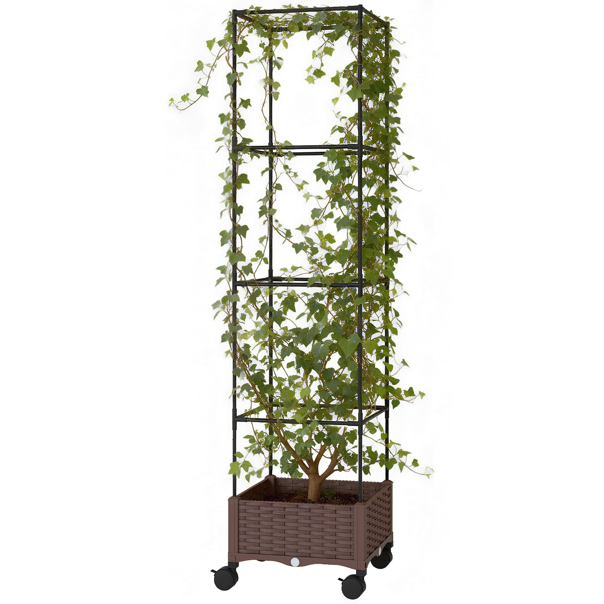 Outsunny Jardinière avec treillis et roues avec drainage pour cultures Légumes Fleurs Herbes 40x40x165 cm Marron