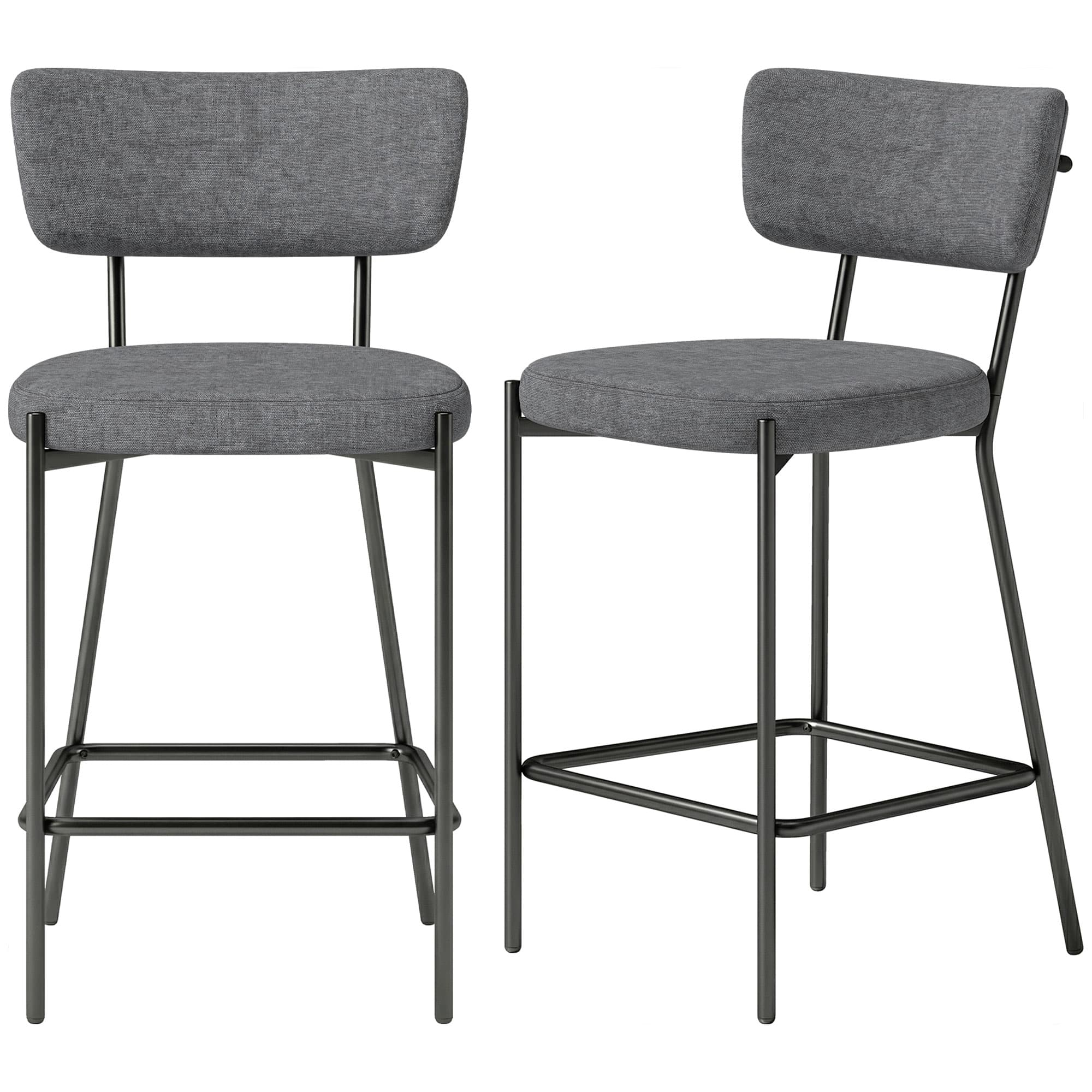 HOMCOM Lot de 2 tabourets de bar rembourrés avec dossier incurvé, pour îlot de cuisine, coin petit-déjeuner, Gris