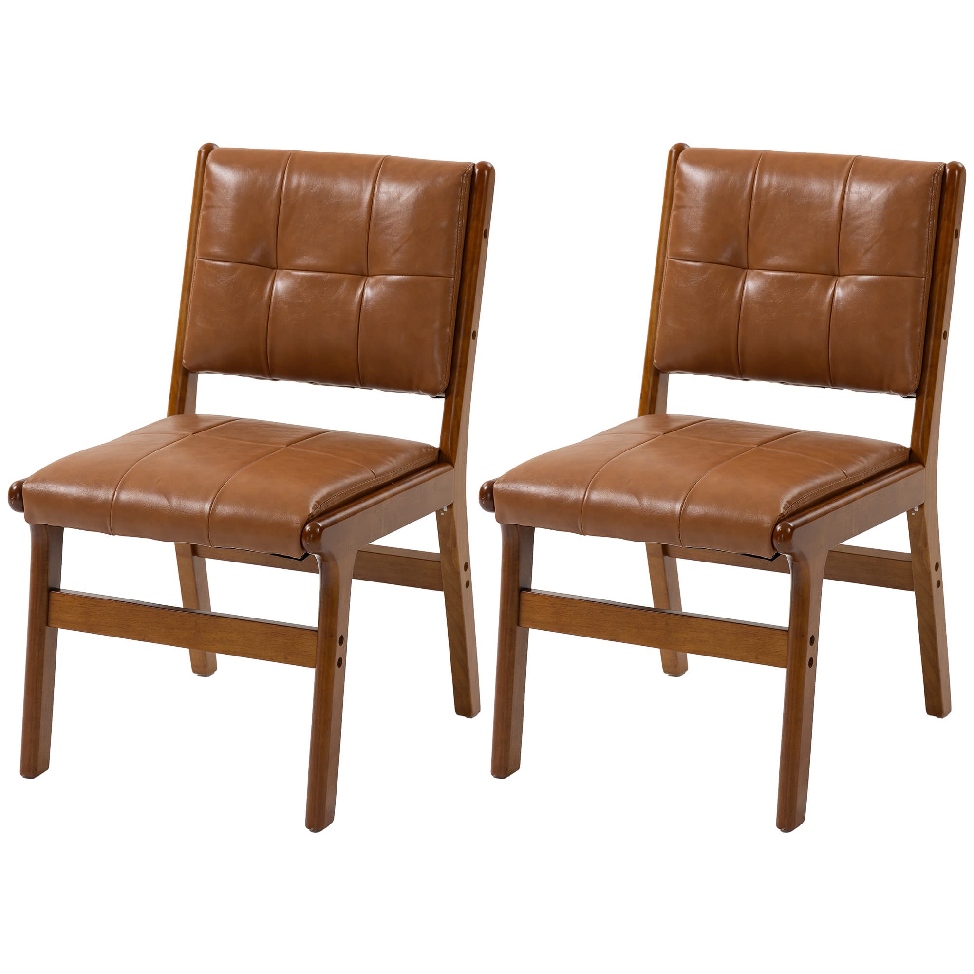HOMCOM Lot de 2 chaises de salle à manger revêtues en PU assise rembourrée pieds en bois pour salon marron