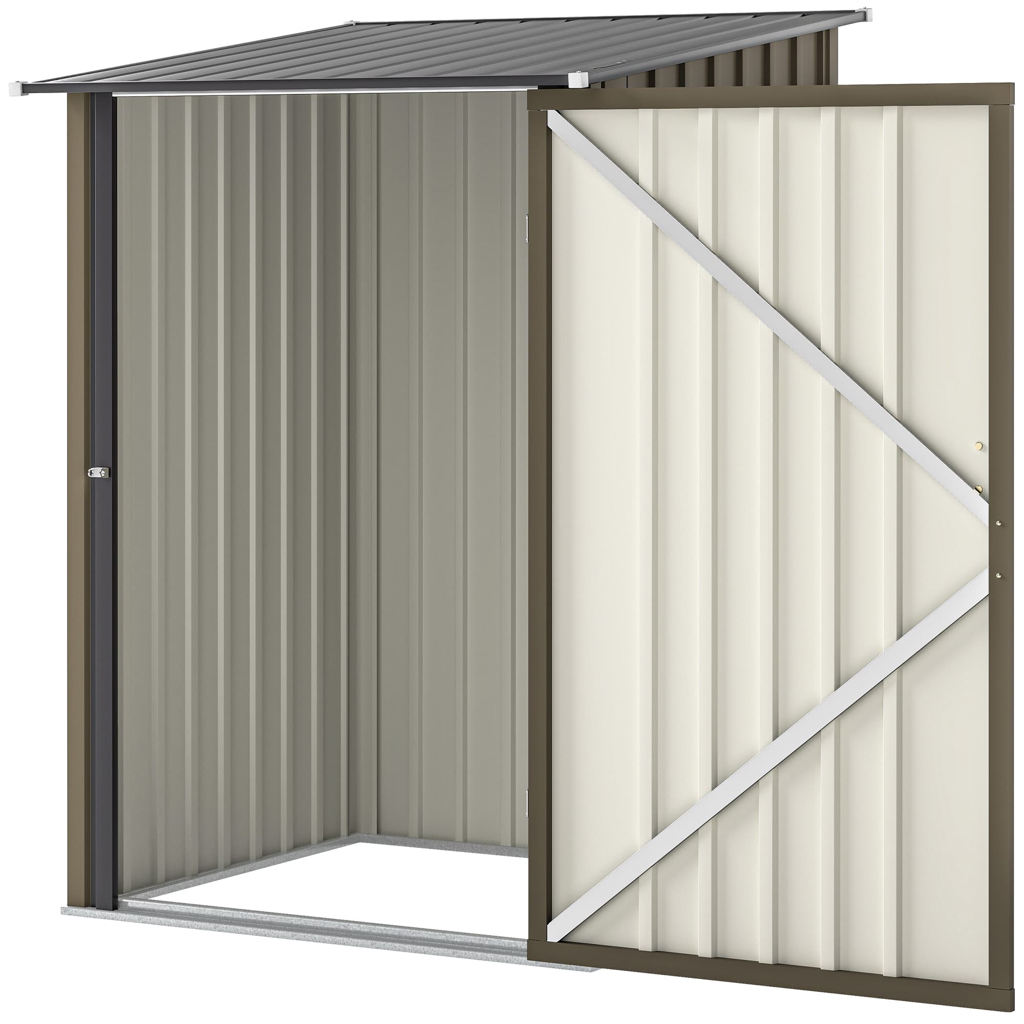 Outsunny Abri de jardin Abri de rangement en acier galvanisé avec porte, 100x104x160 cm, Marron et Gris foncé