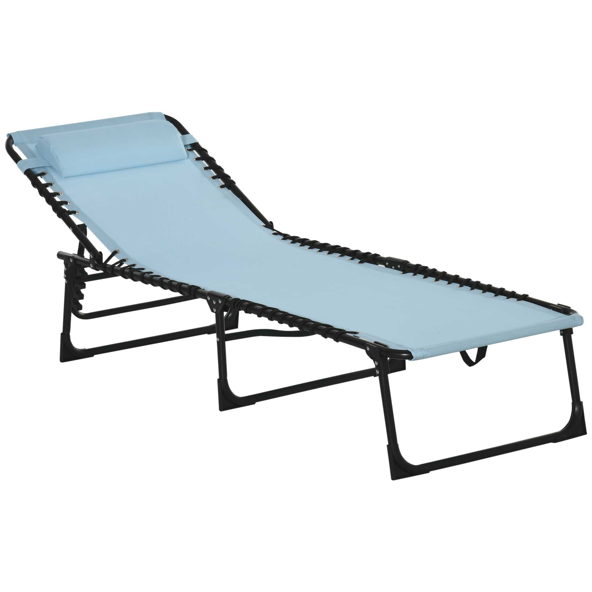 Outsunny Transat pliant, revêtement respirant, cadre métallique, 189 x 58 x 30 cm, Bleu-vert
