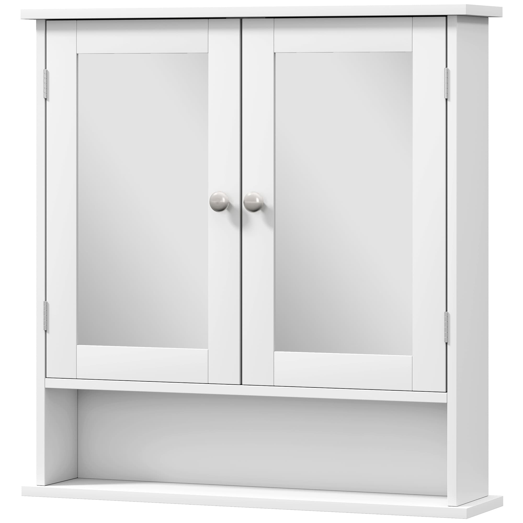 kleankin Armoire de salle de bains murale 2 portes miroir et étagère ouverte, 56x13x58 cm, Blanc