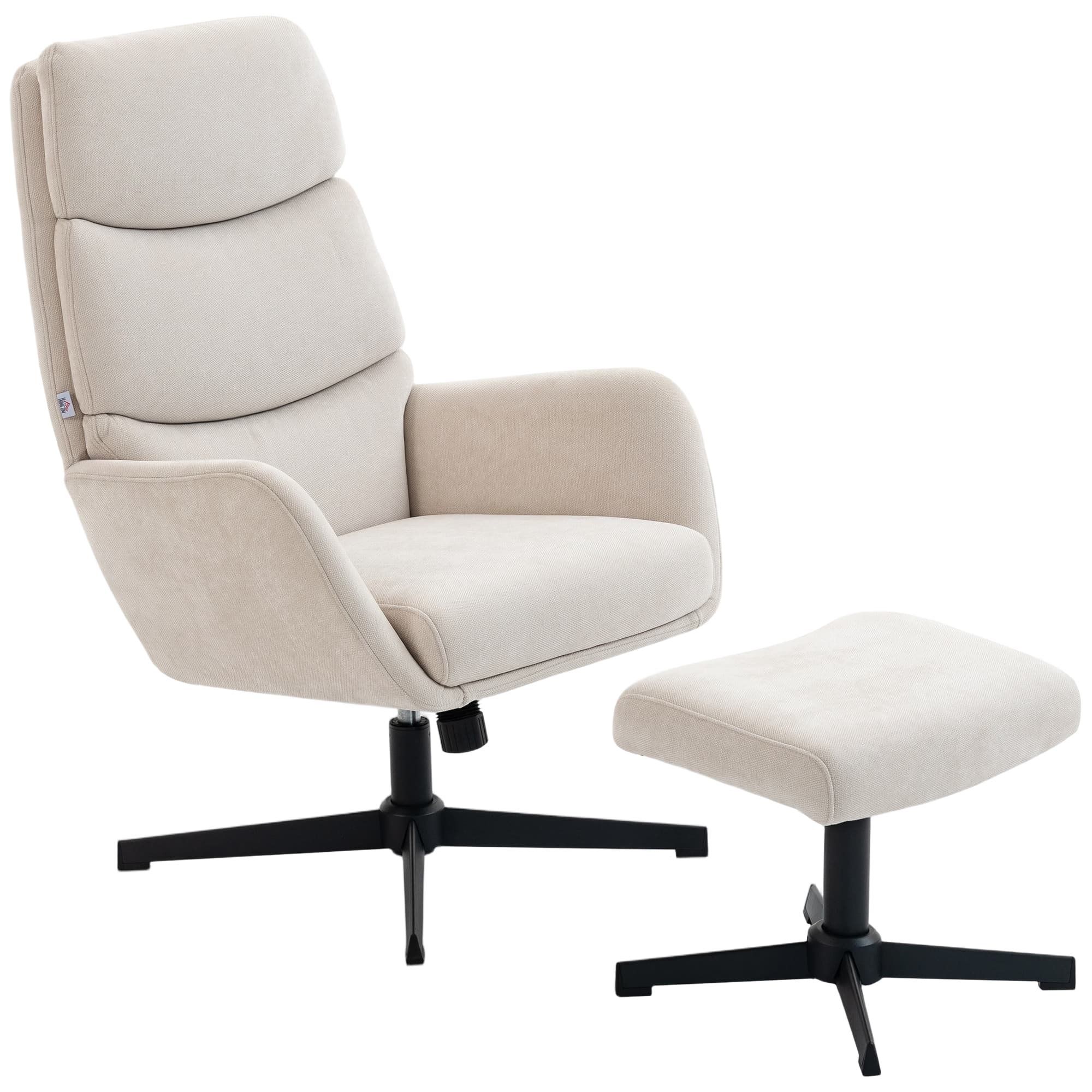 HOMCOM Fauteuil rembourré avec pouf, fauteuil lounge à dossier haut, base en métal, pour salon, chambre, beige