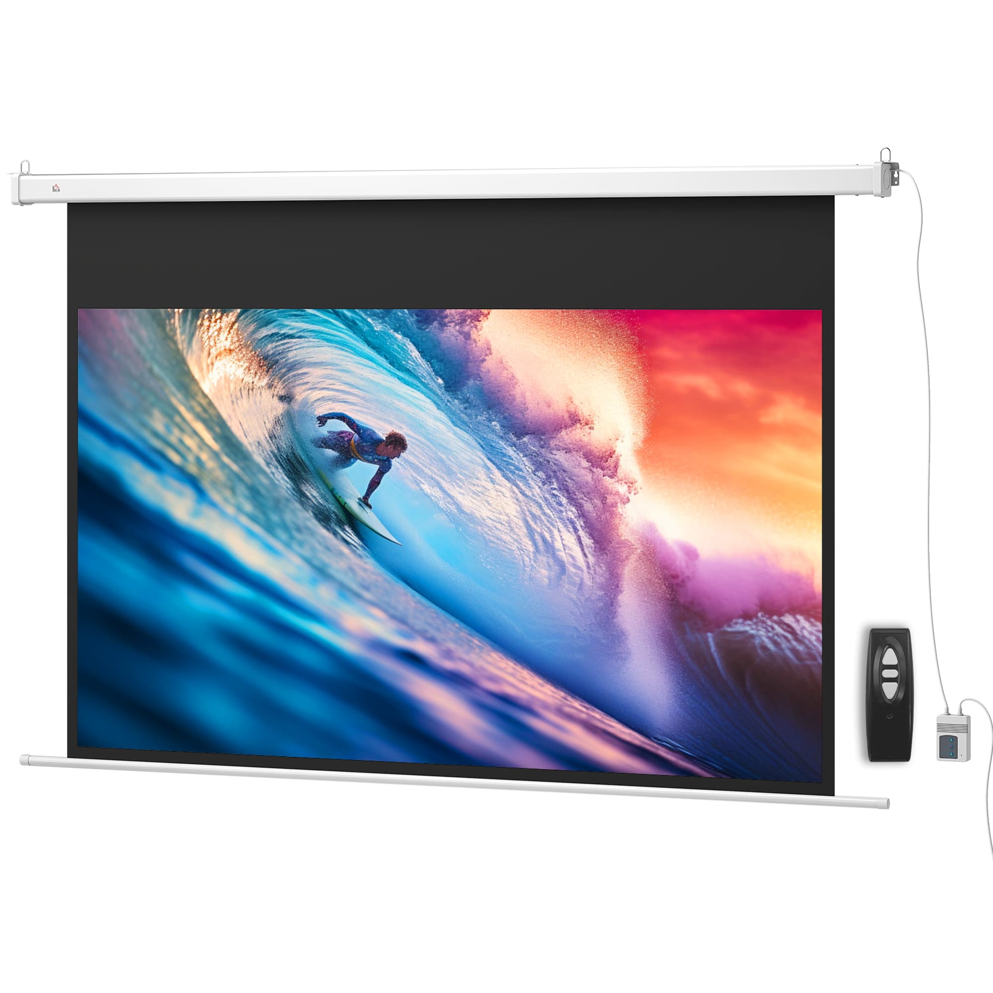 HOMCOM Écran pour projecteur 213,4 cm avec télécommande, en PVC et métal, 212x8x150 cm, Blanc