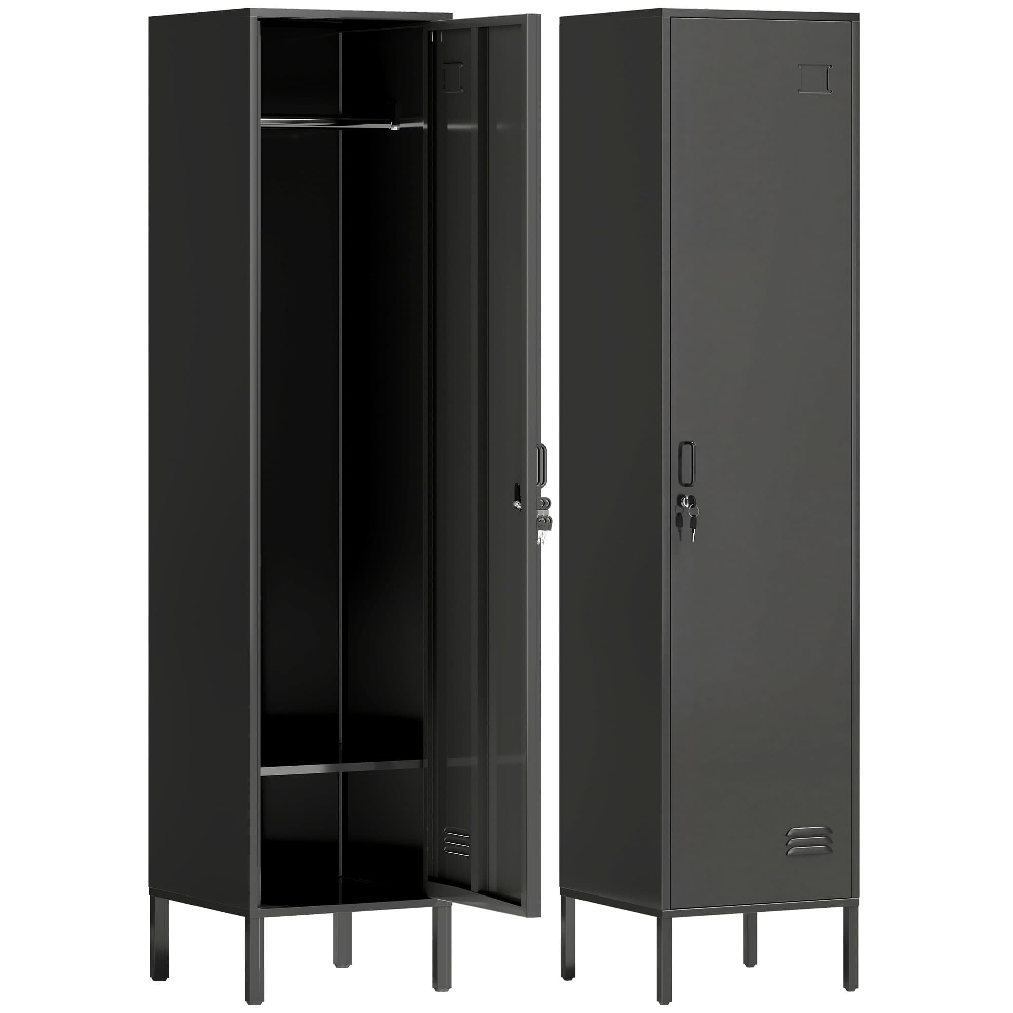 HOMCOM Casier métallique avec porte verrouillable et tringle, casier en acier individuel pour la maison ou le bureau, Noir