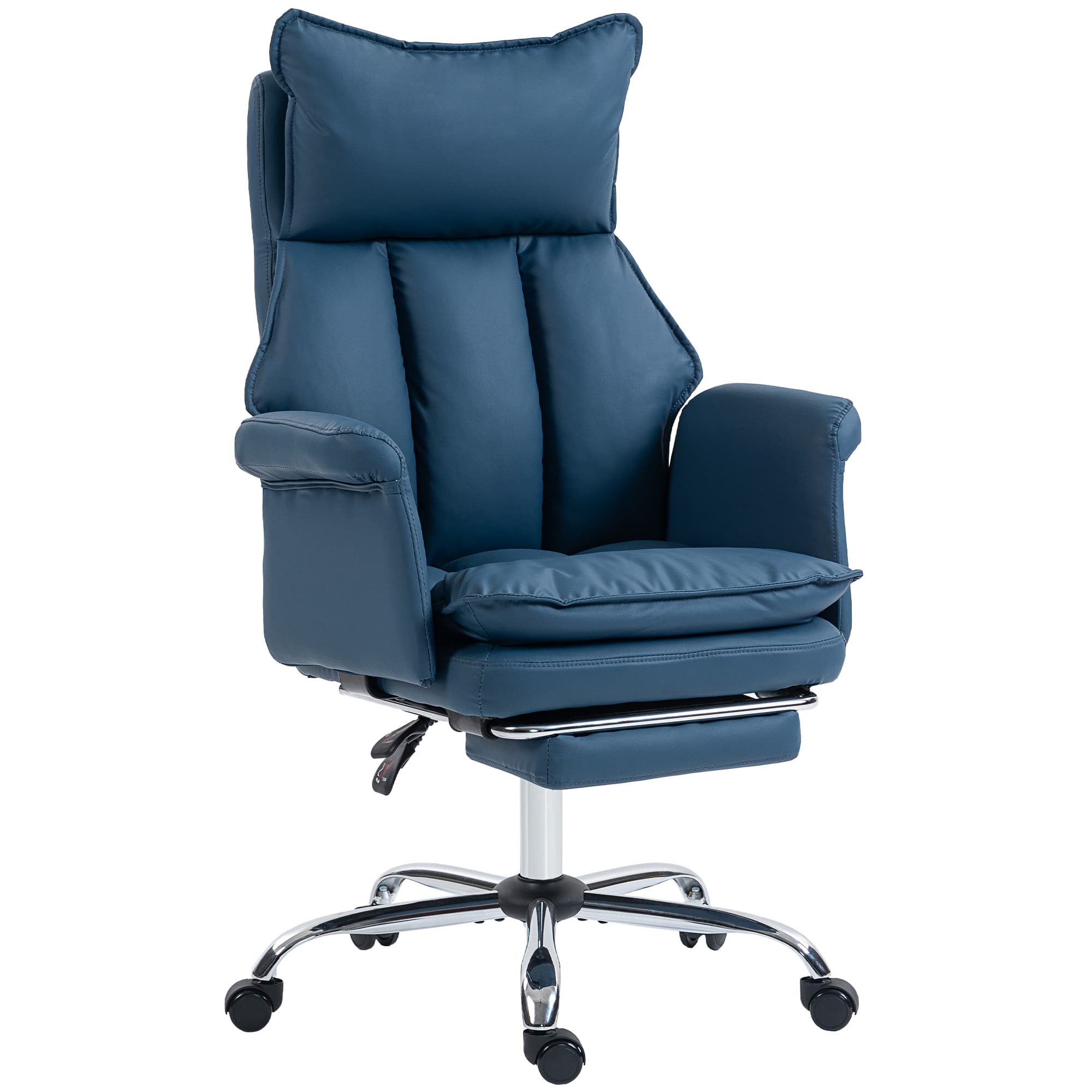 HOMCOM Fauteuil de Bureau avec Repose-pieds Dossier Inclinable Haut Rembourrage Épais Revêtu de Cuir Synthétique Roulettes Azul