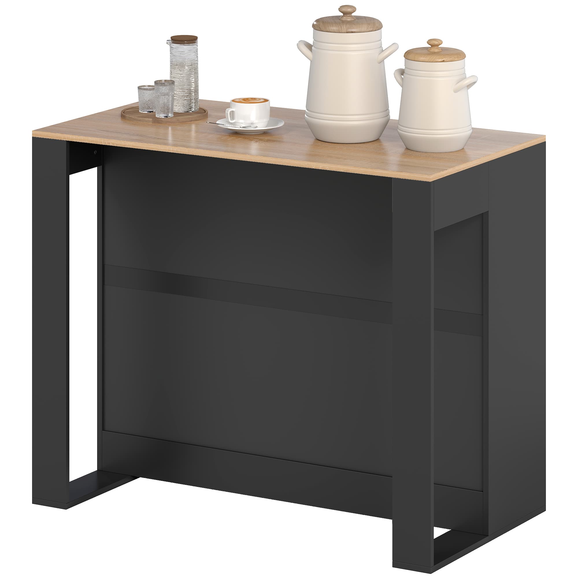 HOMCOM Comptoir Bar Îlot de Cuisine à 3 Étagères pour Salon et Séjour, 113x60x90 cm, Noir et Bois