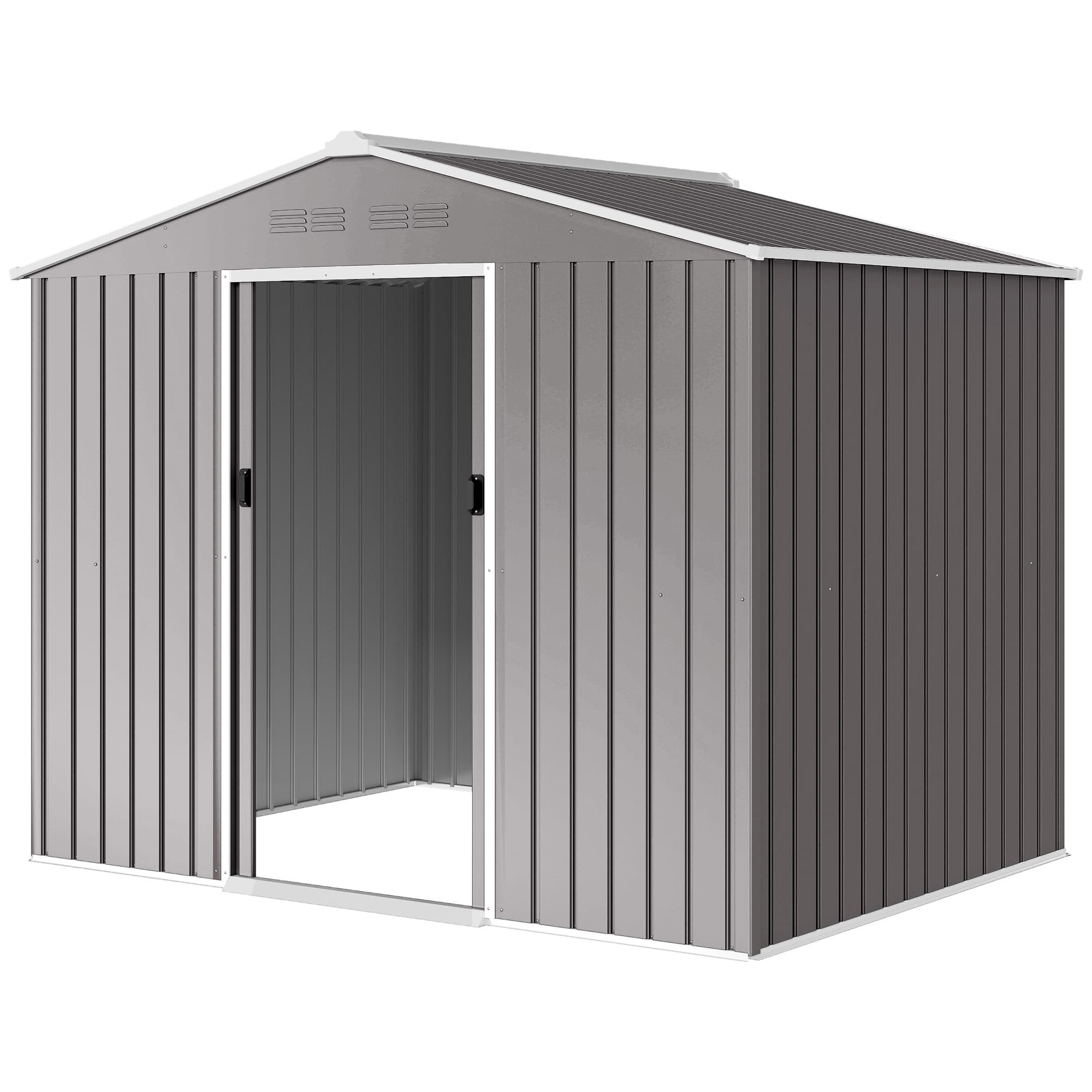 Outsunny Abri de jardin 2,3x1,7 m en acier avec prises d'air et double porte coulissante, effet bois