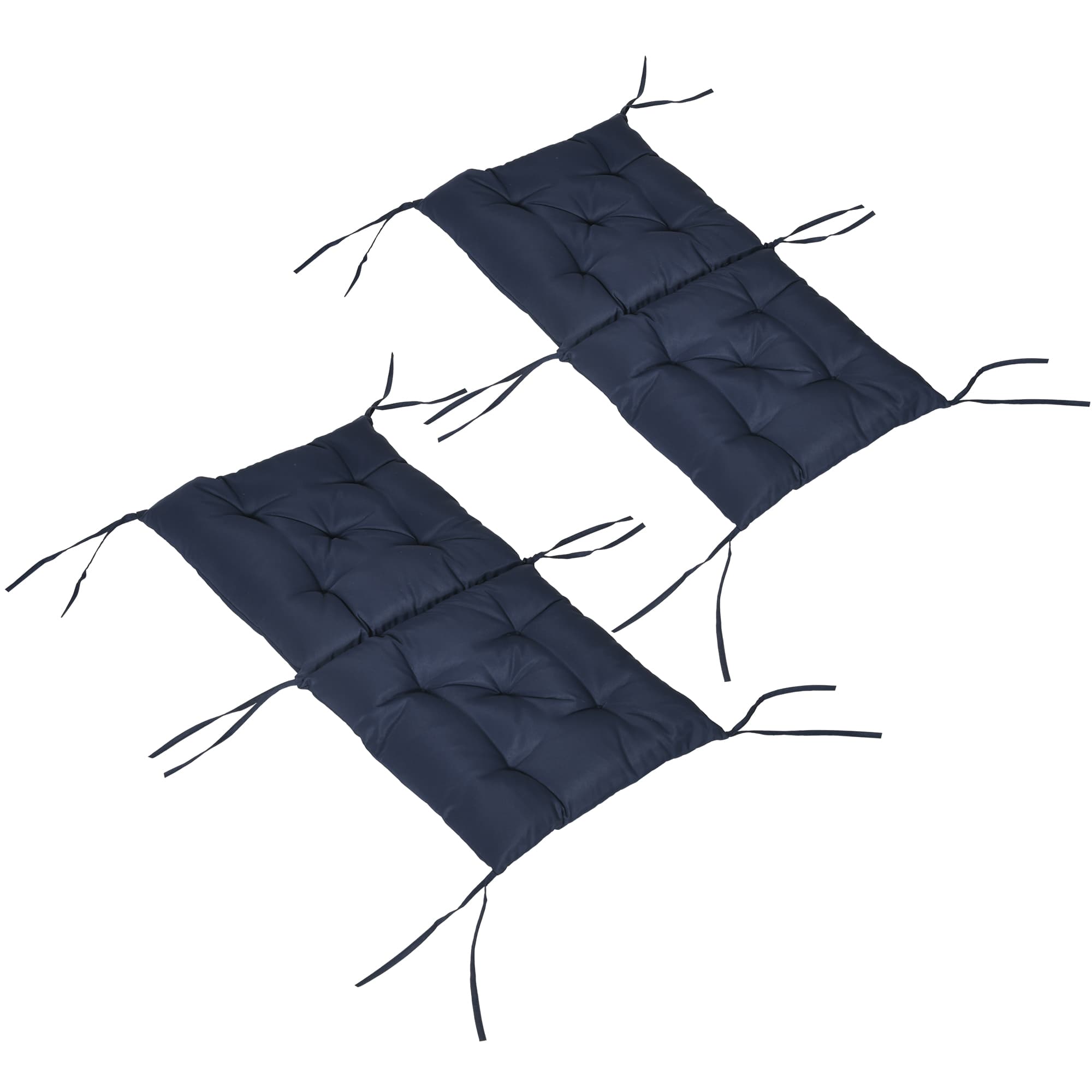 Outsunny Lot de 2 coussins de siège, 98 x 50 cm coussin de chaise avec liens, housse en tissu, 8 cm d'épaisseur, bleu foncé
