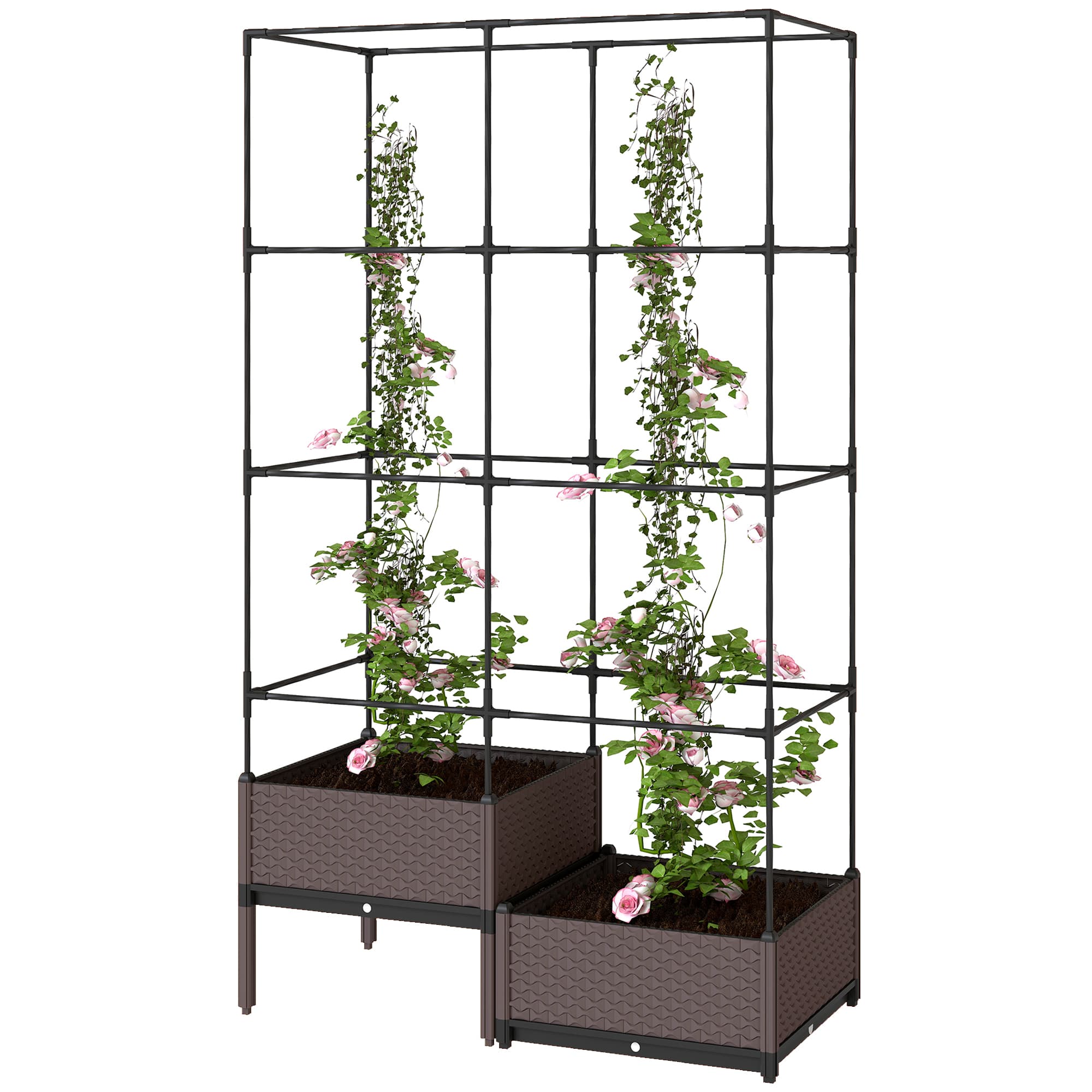 Outsunny Bac surélevé bac de plantation avec treillis, trous de drainage, jardinière en plastique 100 x 50 x 174 cm