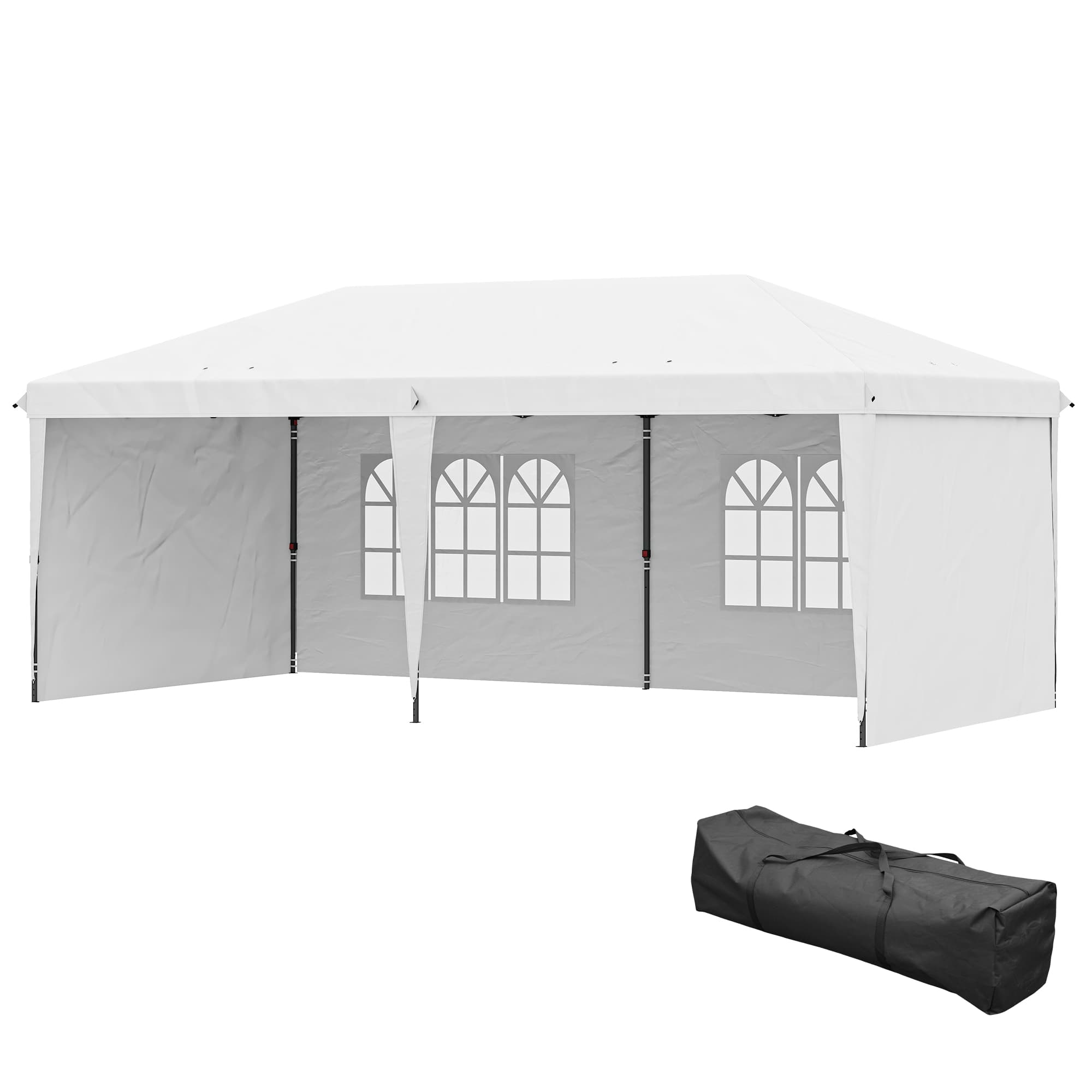 Outsunny Tonnelle pliante 6x3 m pop-up avec 4 parois latérales amovibles tonnelle de jardin avec 2 fenêtres et housse de transport blanc