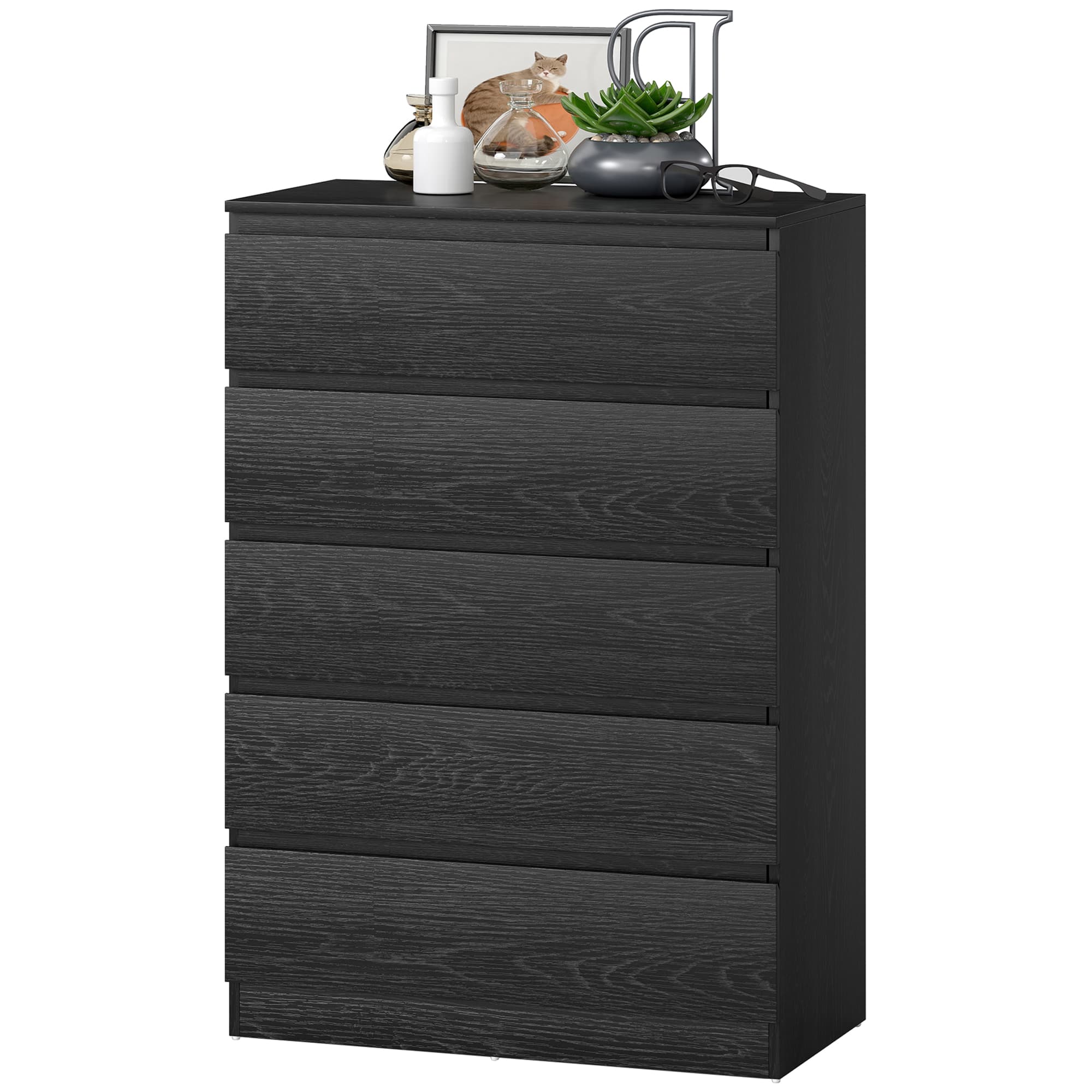 HOMCOM Commode pour Chambre 5 Tiroirs Chiffonnier pour Salon Bureau Style Moderne 77x40x111,5 cm Noir Veiné