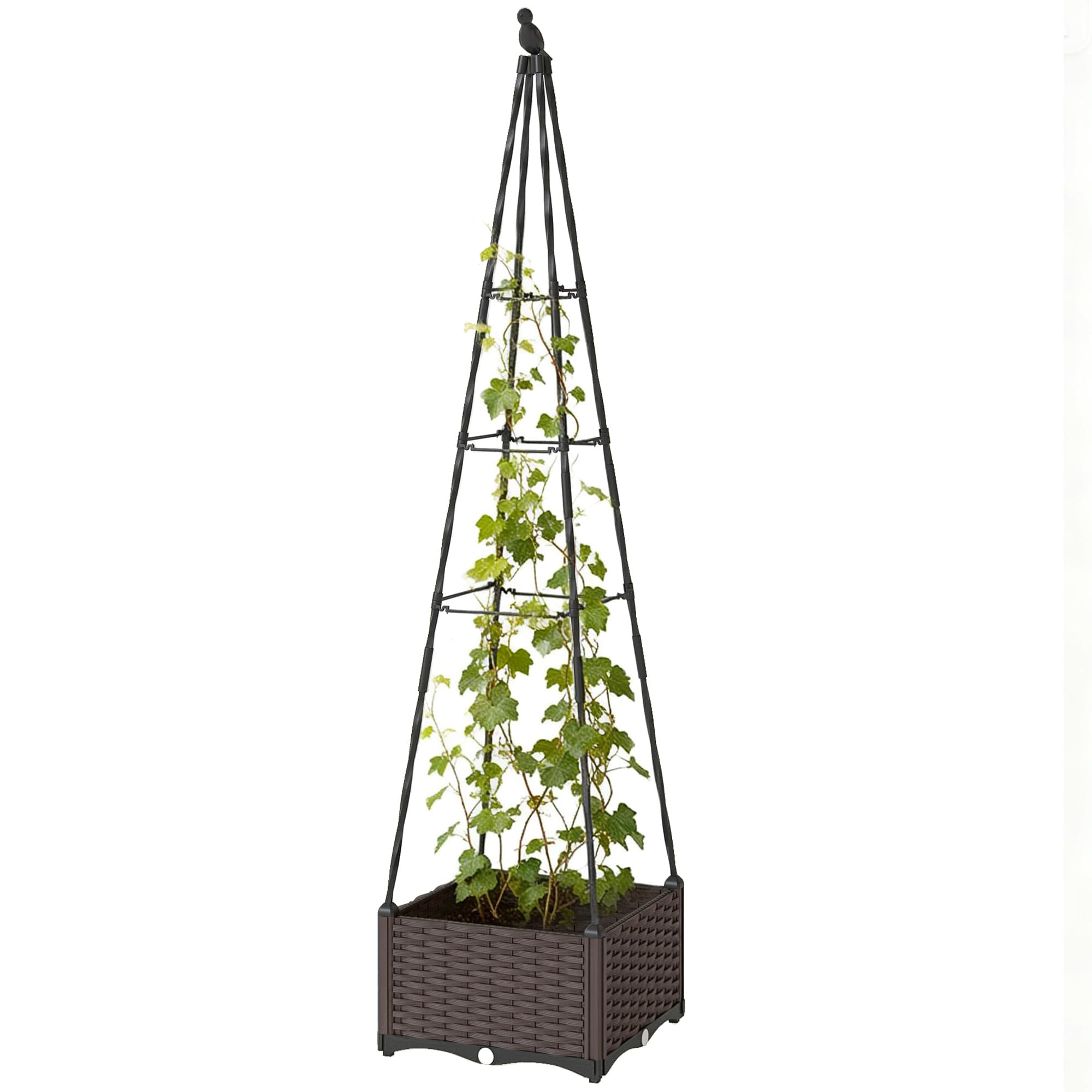 Outsunny Jardinière avec treillis métallique pour plantes grimpantes Pot en PP avec trous de drainage et bouchons 40x40x175 cm