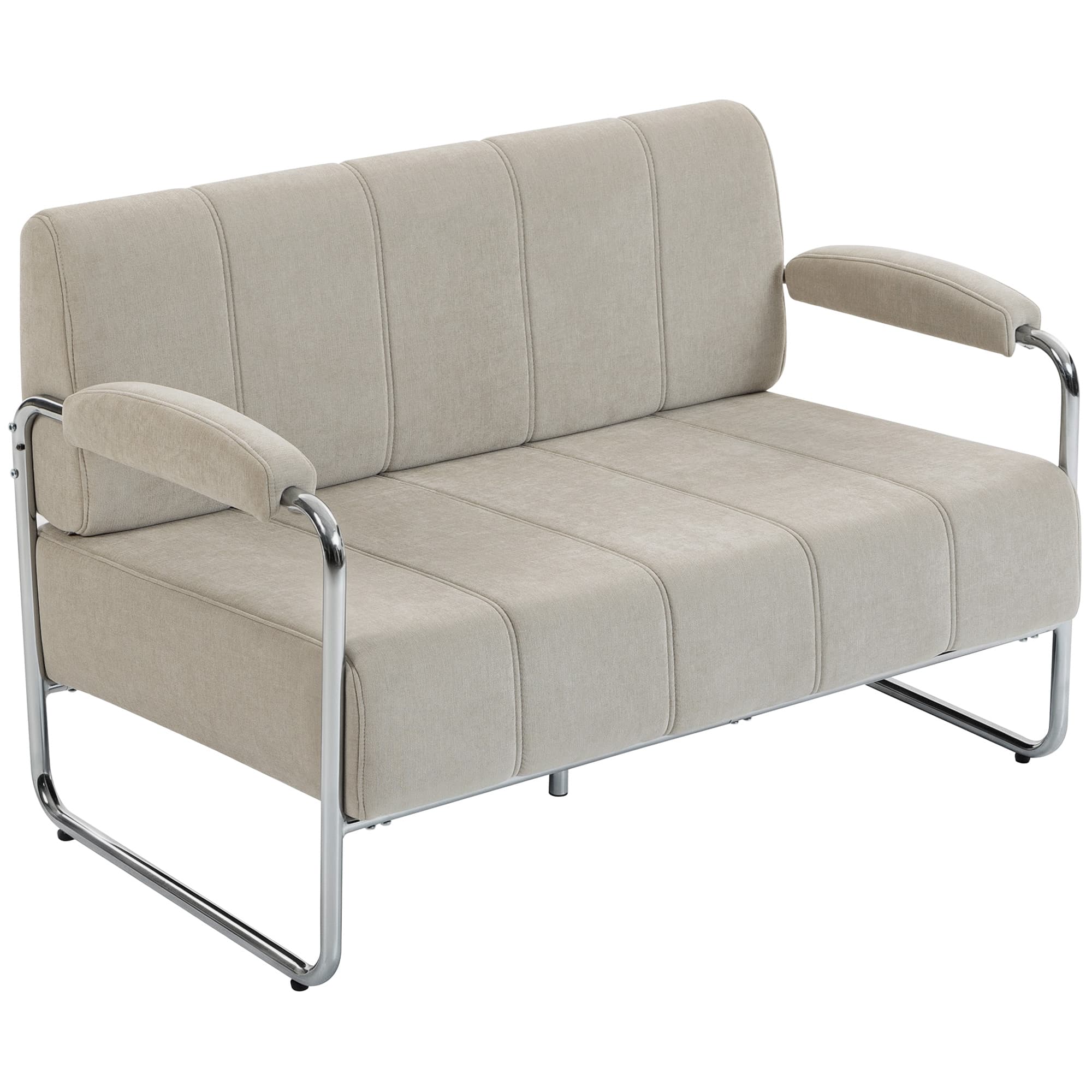 HOMCOM Canapé 2 places moderne revêtu en chenille beige, en acier, mousse et panneau multiplis, 120x73x76 cm