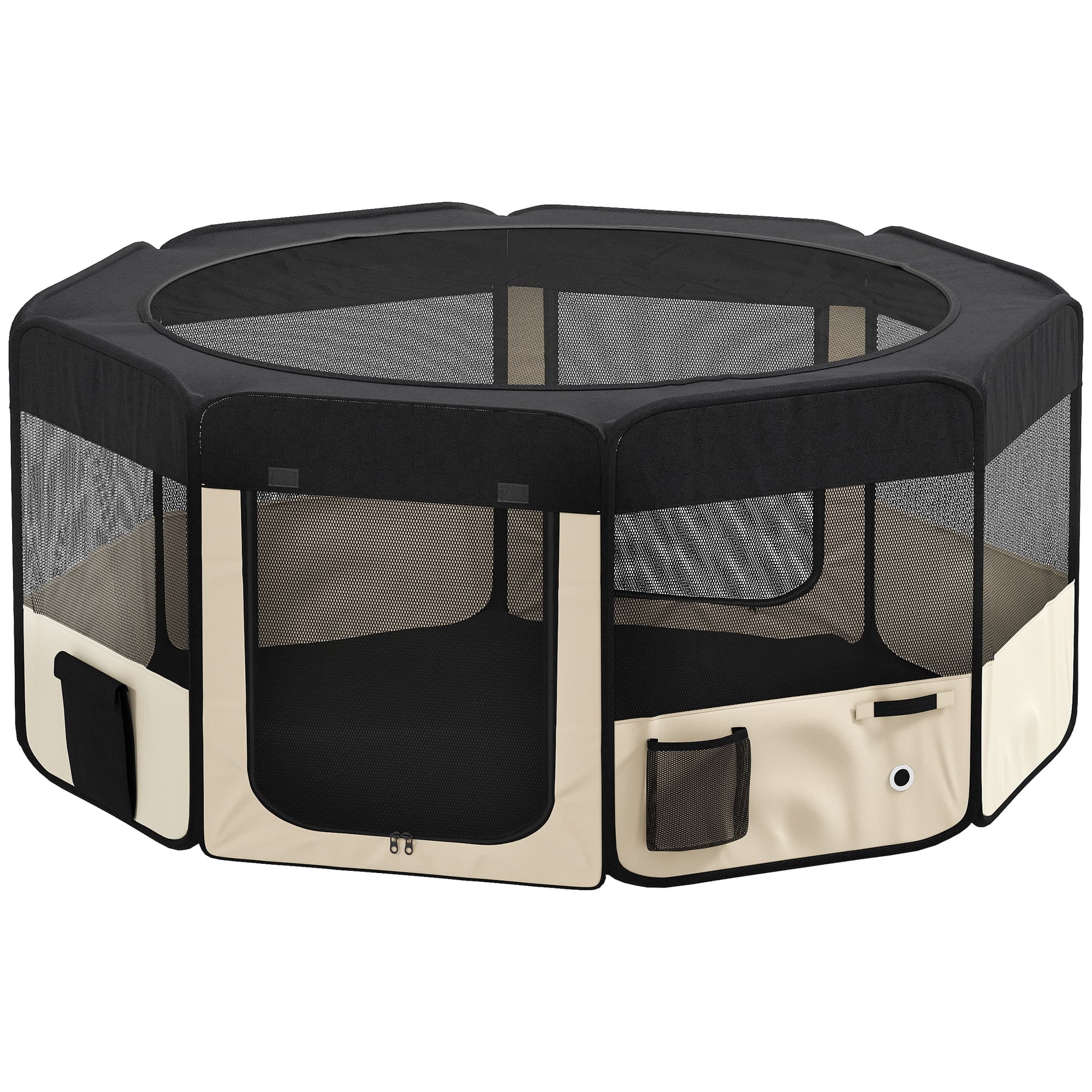 PawHut Parc pliable pour chiens et chats, enclos portable pour petits animaux, imperméable en tissu Oxford Ø90x41 cm Noir