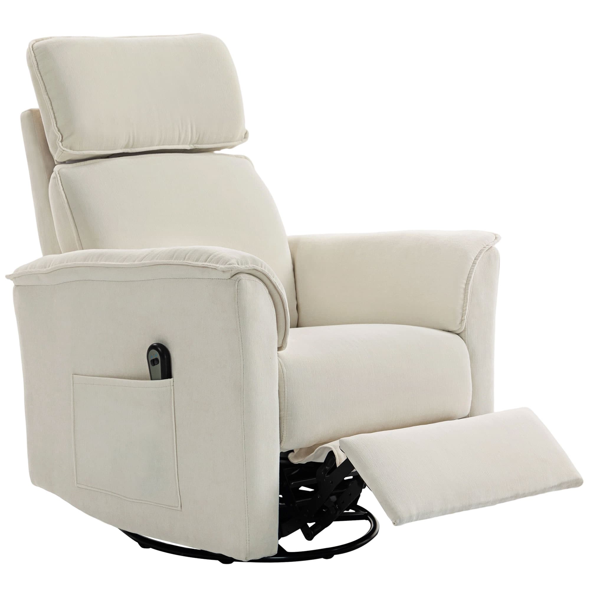 HOMCOM Fauteuil relax électrique avec fonction lit, dossier réglable, appuie-tête pour salon Blanc crème