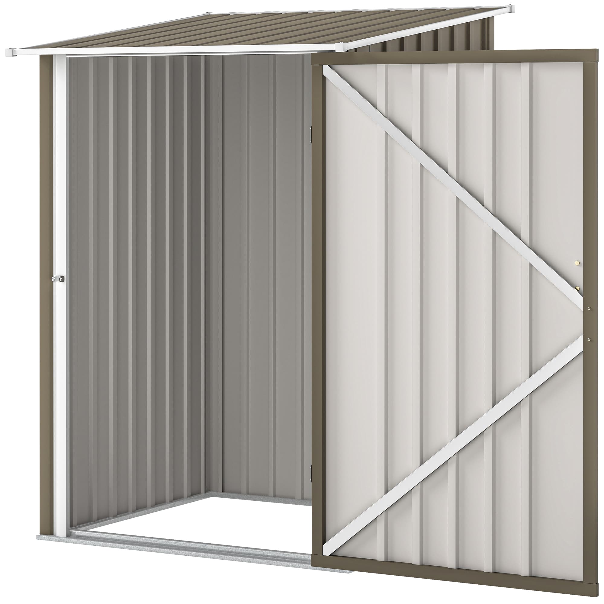 Outsunny Abri de Jardin à Outils en Acier Galvanisé avec Porte, 100x104x160 cm, Marron et Blanc