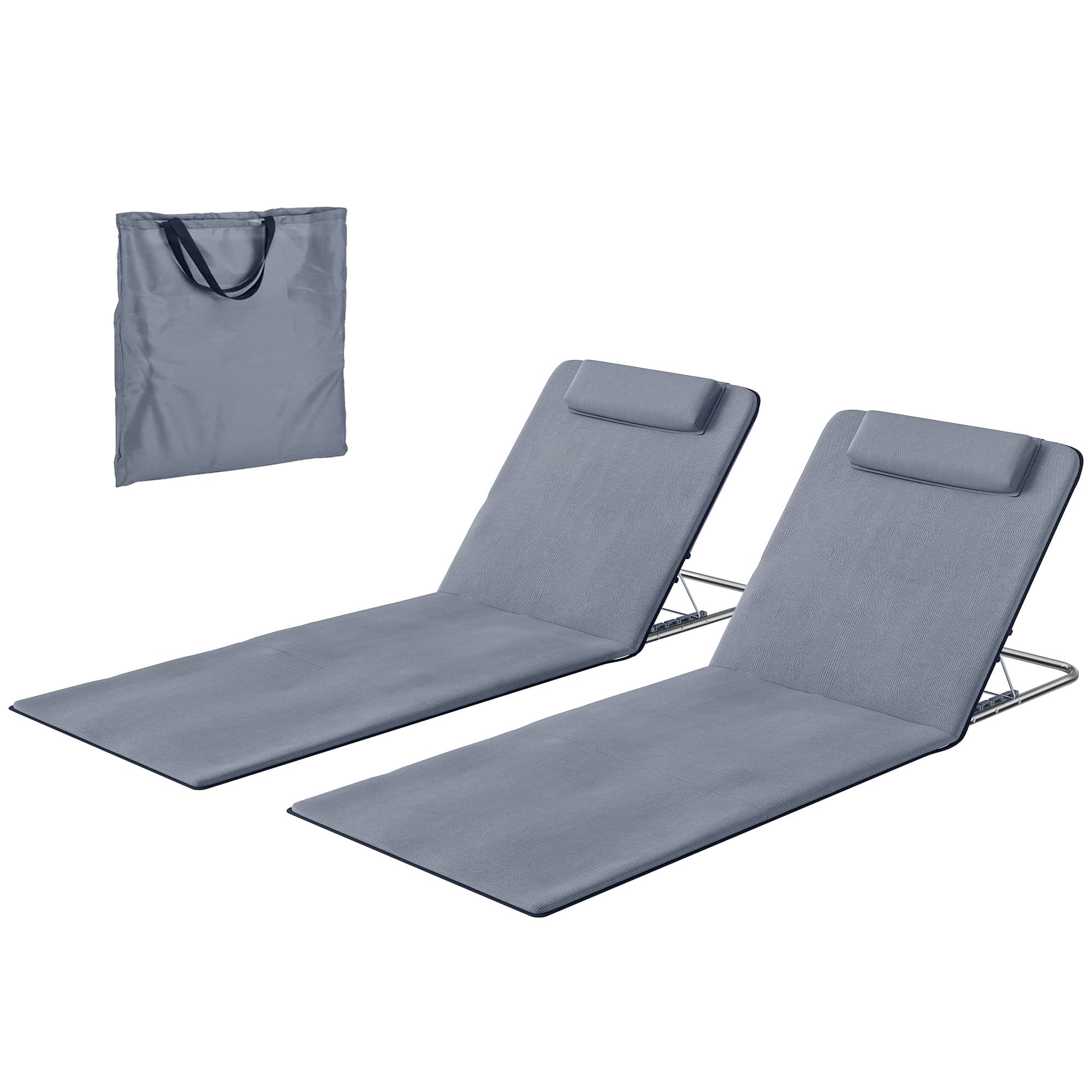 Outsunny Ensemble de 2 Matelas avec Dossier Inclinable, Appuie-tête et Sac de Transport 134x48x33-43 cm Gris