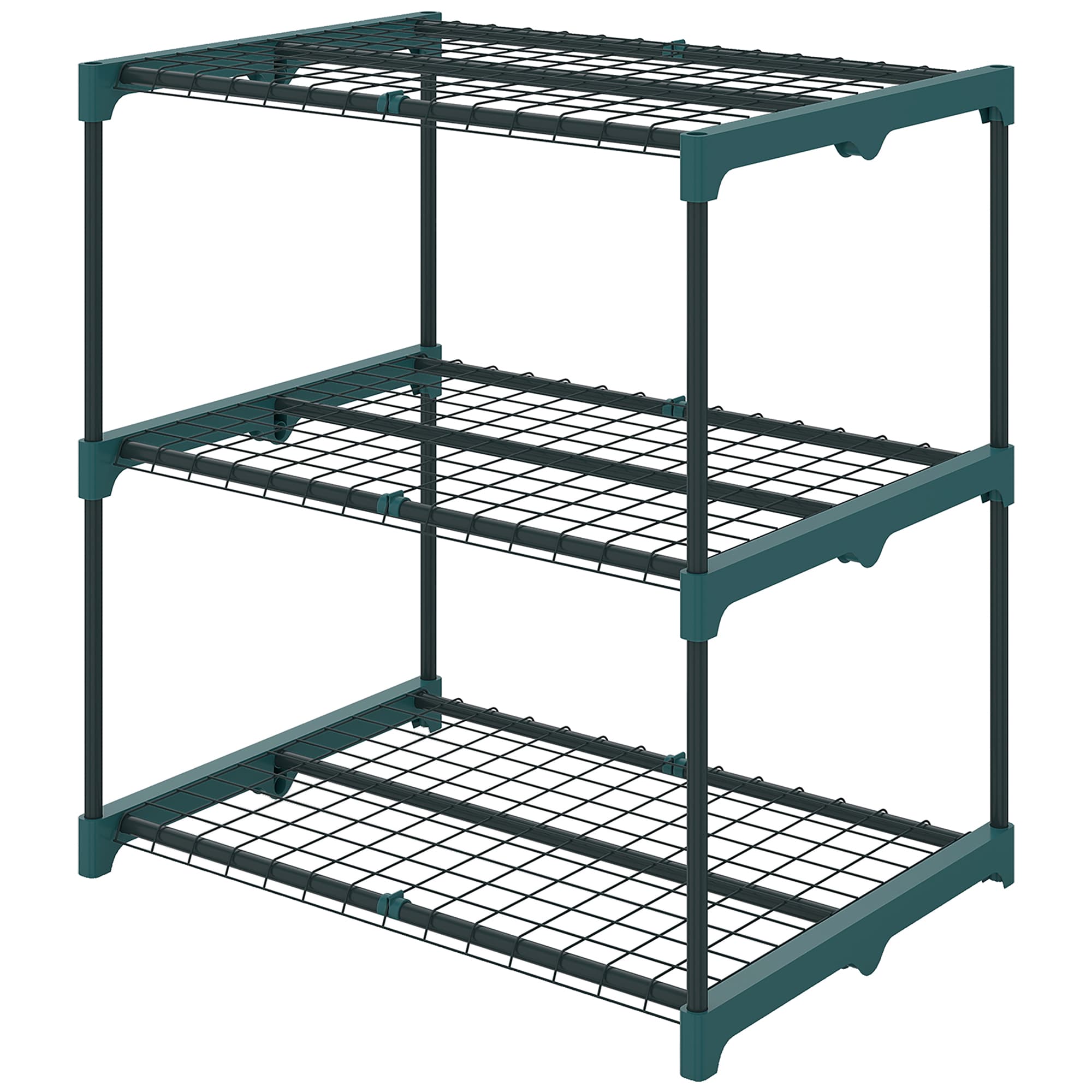 Outsunny Support plantes 3 niveaux, 72 cm de hauteur, support à fleurs intérieur/extérieur, étagère à plantes en acier, Vert foncé