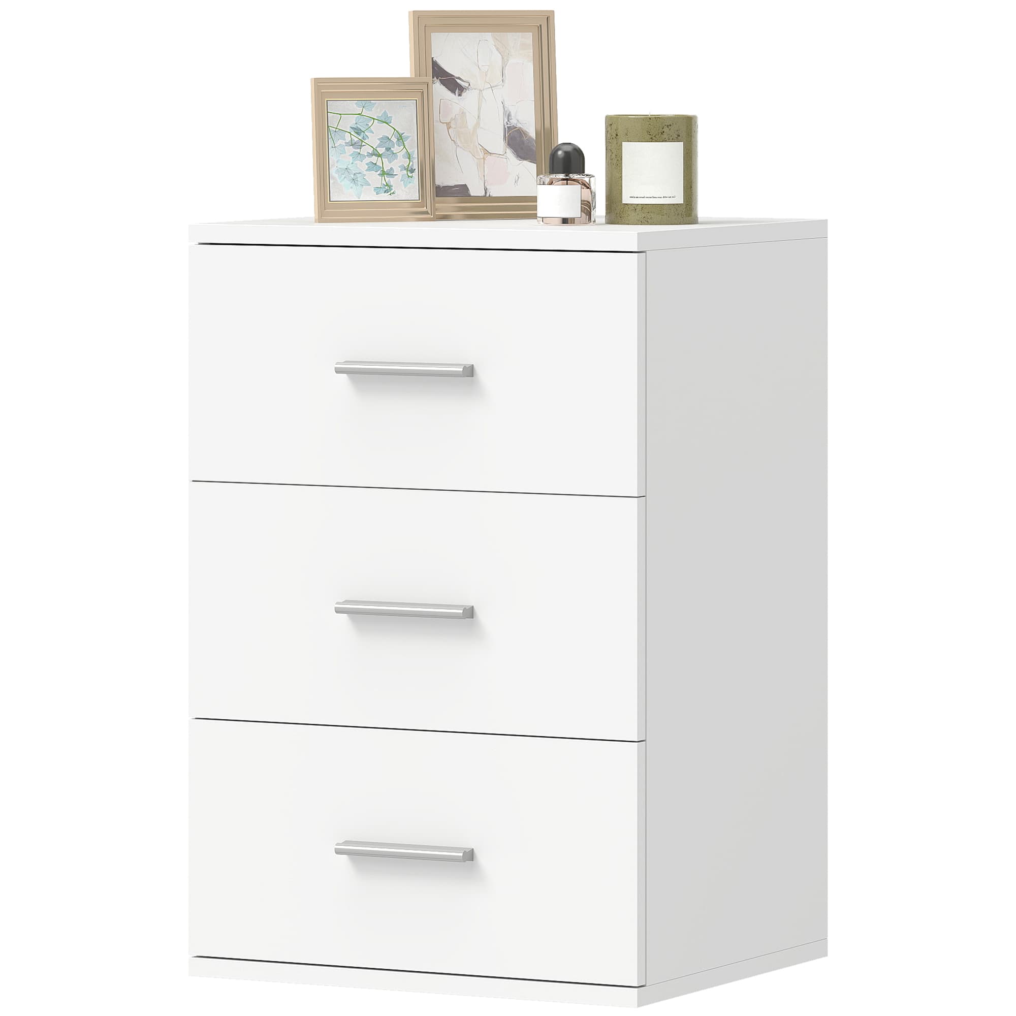 HOMCOM Table de chevet avec 3 tiroirs, commode d'appoint pour chambre, MDF, blanc
