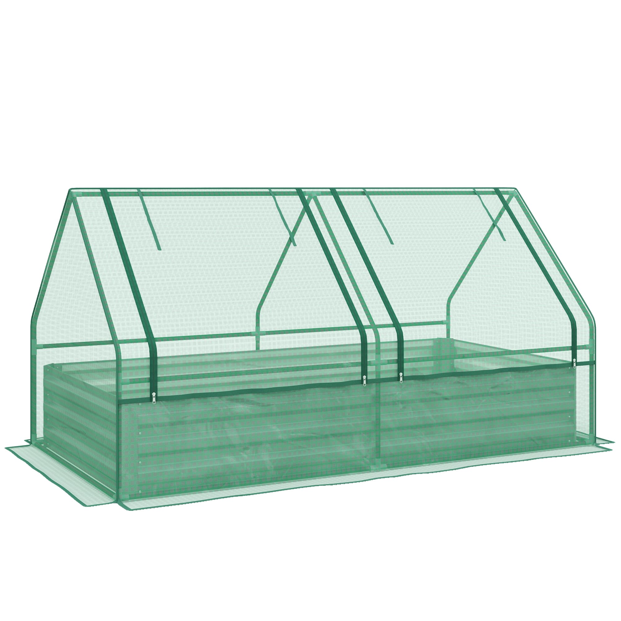 Outsunny Grand bac de jardin extérieur avec mini-serre et fond ouvert pour patio terrasse balcon 185x95x92 cm Gris et Vert