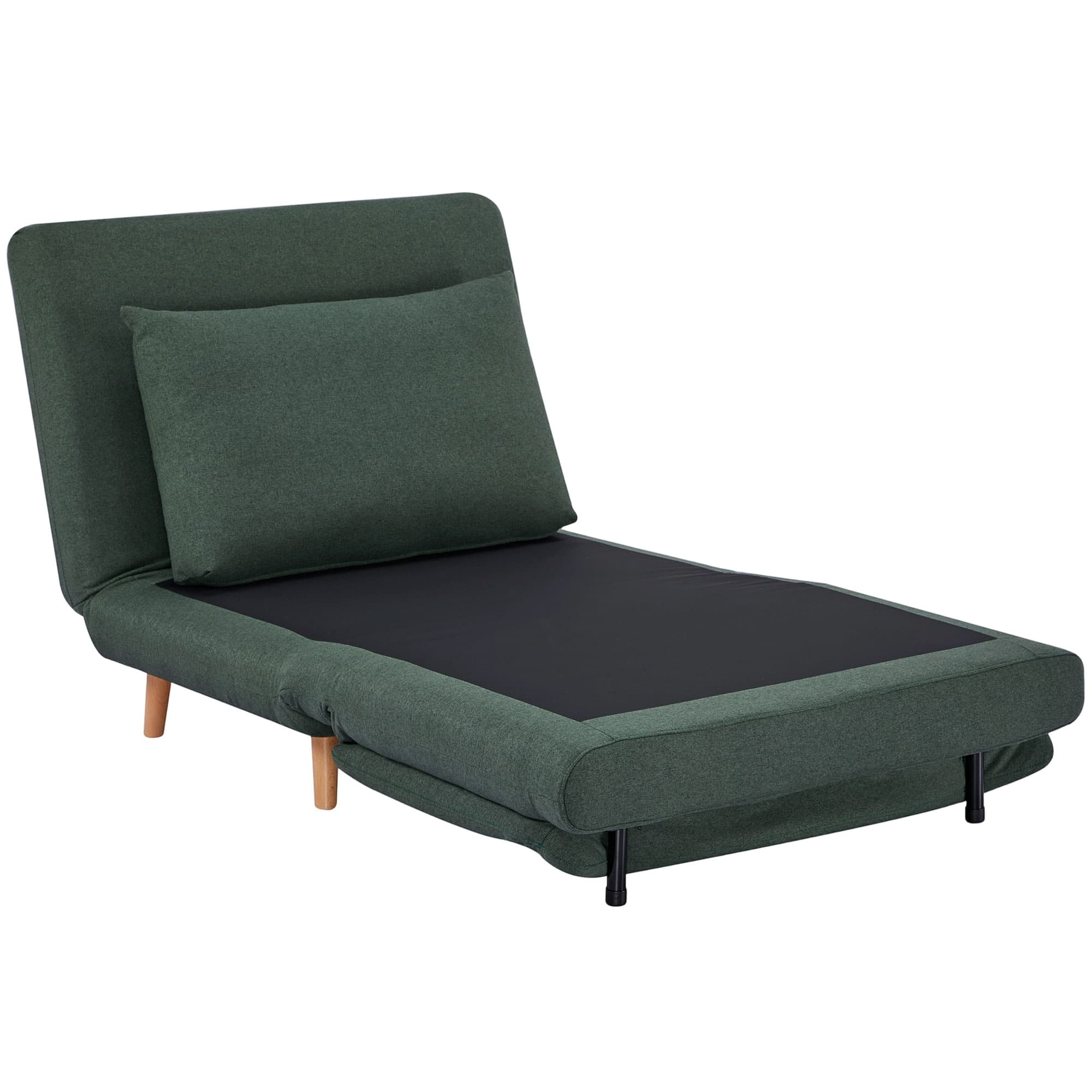 HOMCOM Fauteuil-lit 3-en-1 avec fonction lit, fauteuil-méridienne, dossier réglable, pieds en hêtre, coussin, Vert foncé