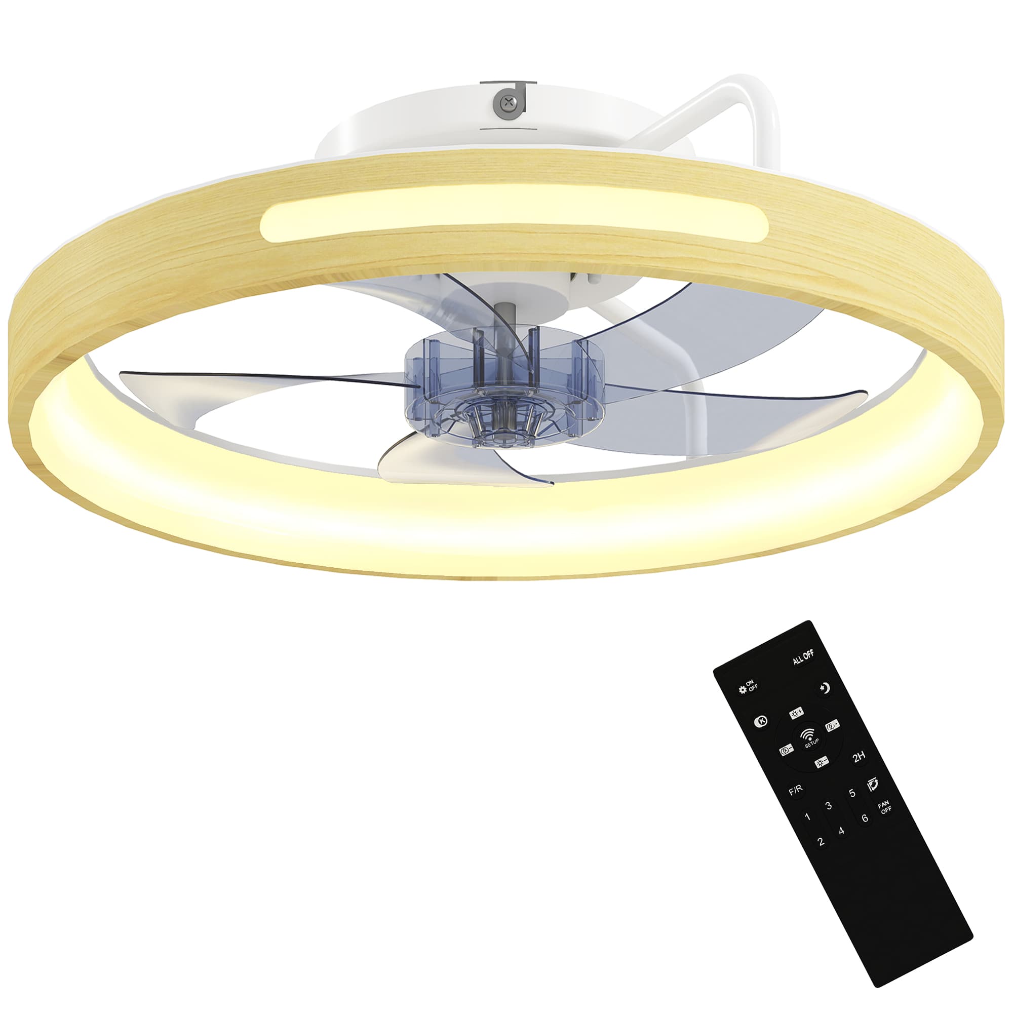 HOMCOM Ventilateur de Plafond avec Lumière LED 40 W Moteur DC Réversible Télécommande 6 Vitesses 3 Couleurs Minuterie Naturel