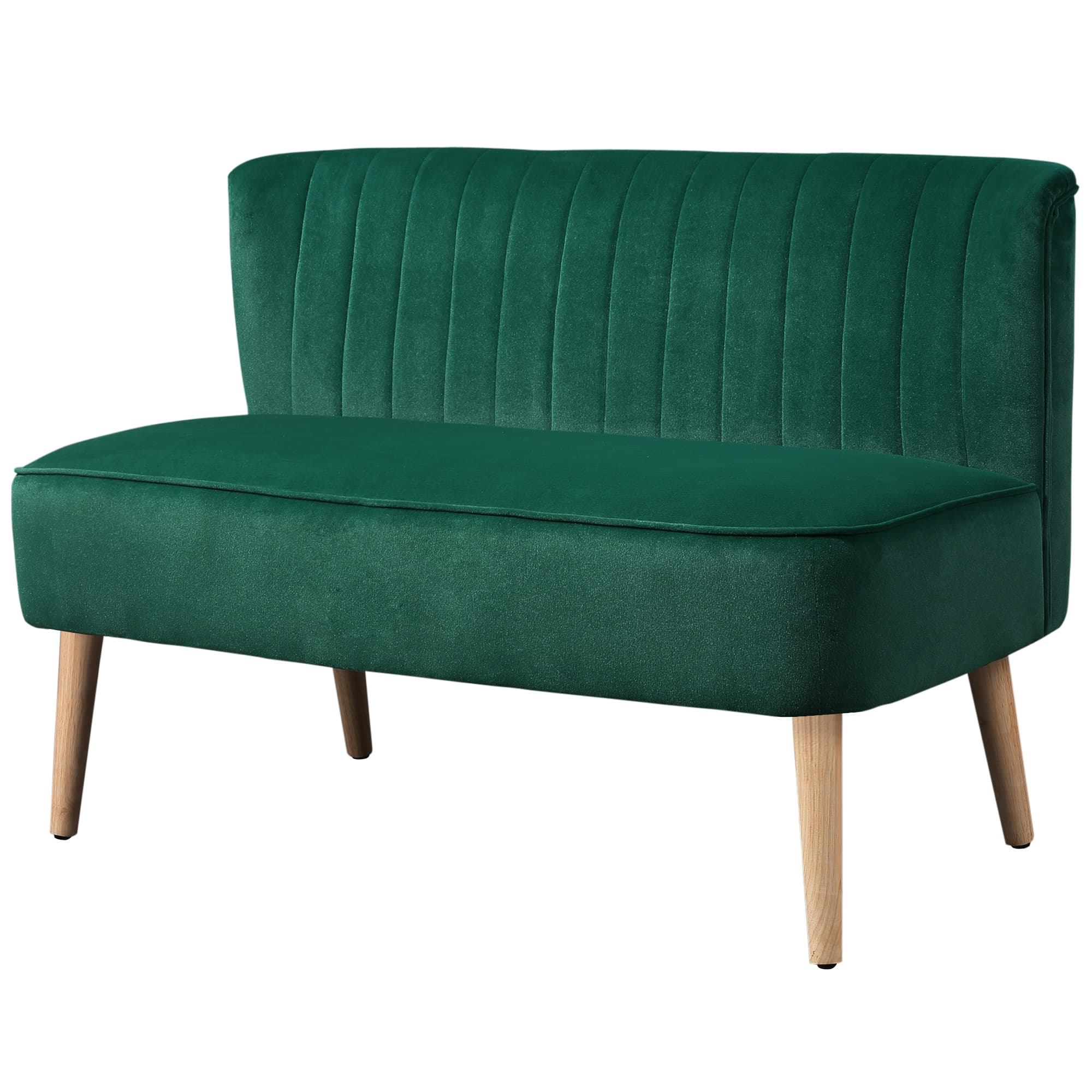 HOMCOM Canapé design rétro 2 places, pieds en bois, 117 cm x 56,5 cm x 77 cm, Vert foncé
