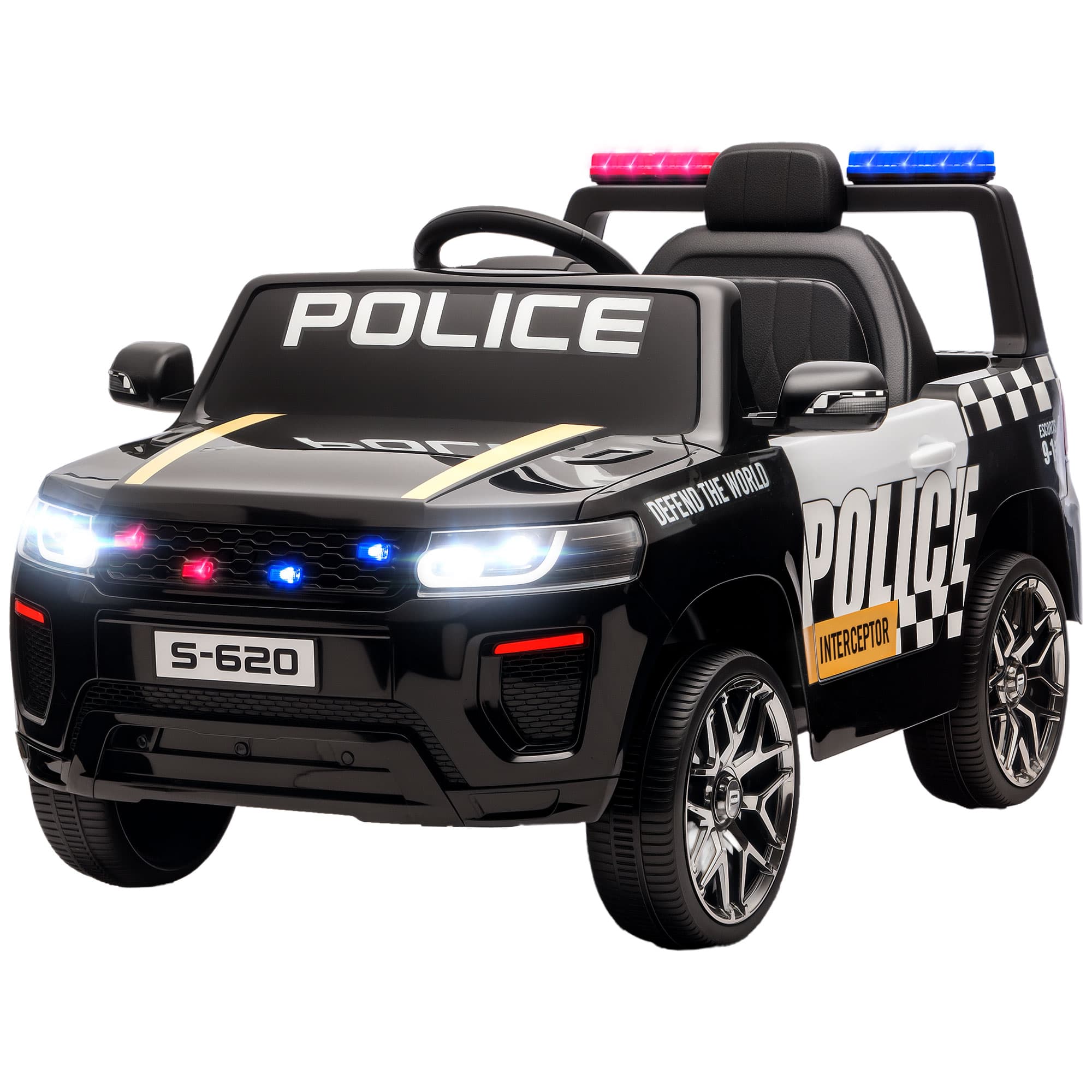 AIYAPLAY Voiture électrique pour enfants de police avec télécommande, double moteur, sirène, suspension 4 roues et phares Noir