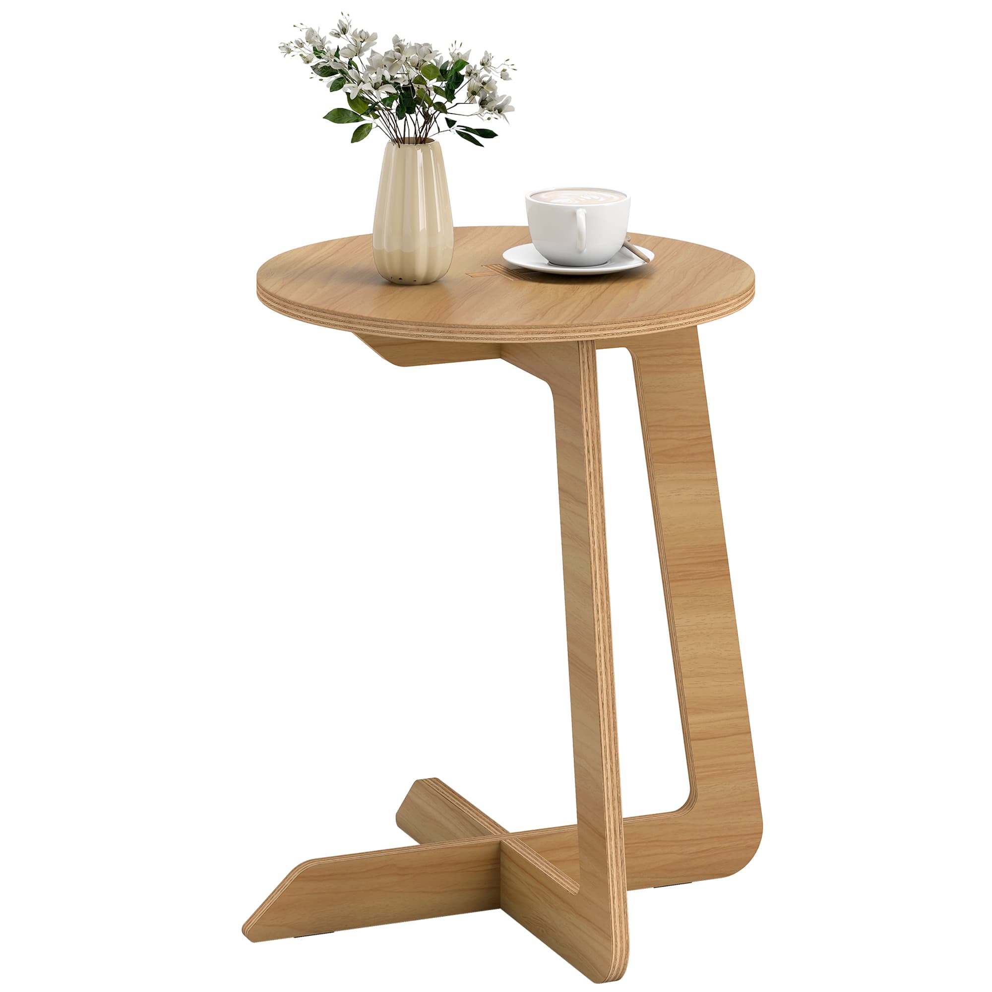 HOMCOM Table d'appoint en forme de C Table d'appoint ronde Montage rapide pour petits espaces Salon Chambre Natural