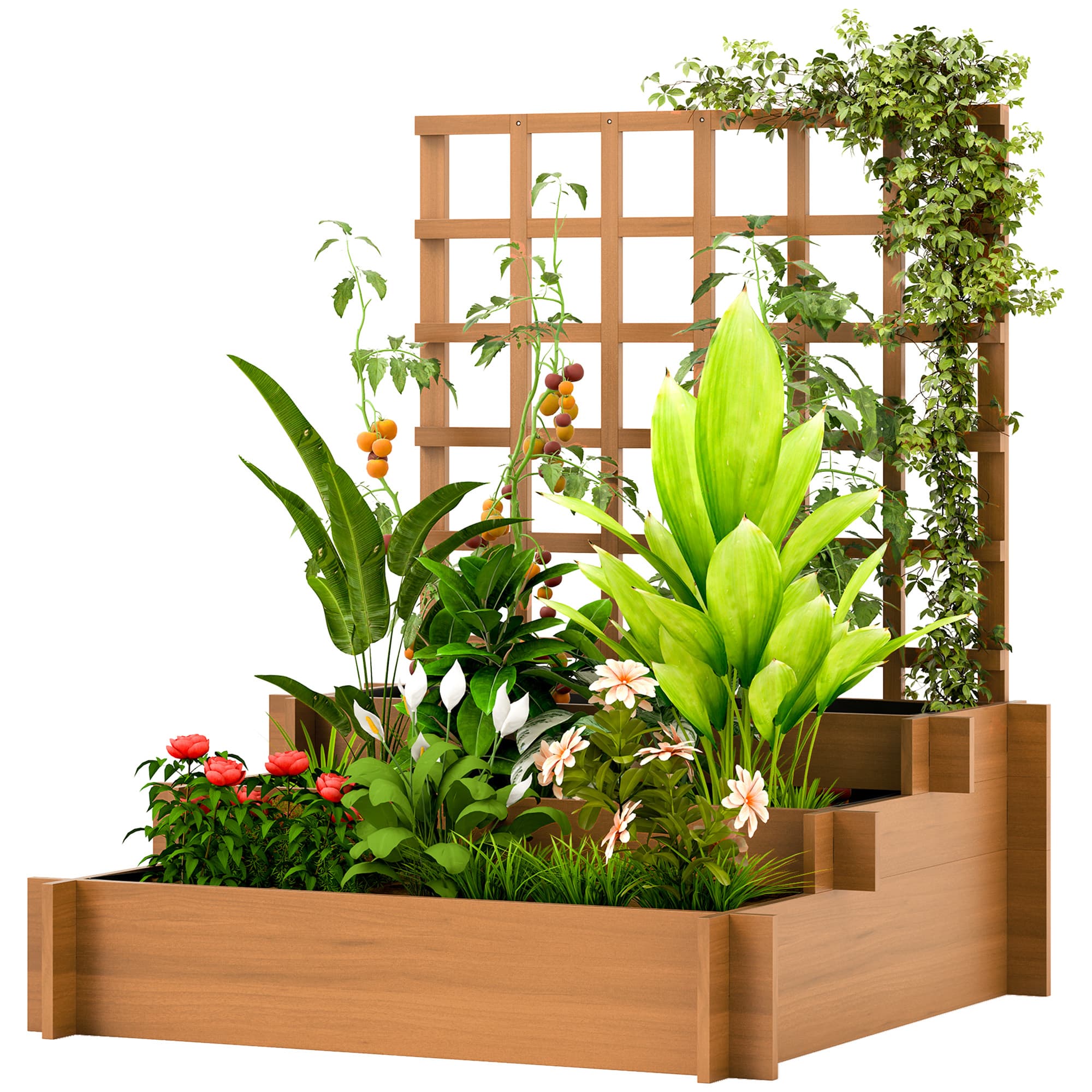 Outsunny Jardinière 3 Niveaux avec Treillis et Toile Non Tissée pour Cultures Légumes Fleurs Herbes 95x95x110 cm Natural