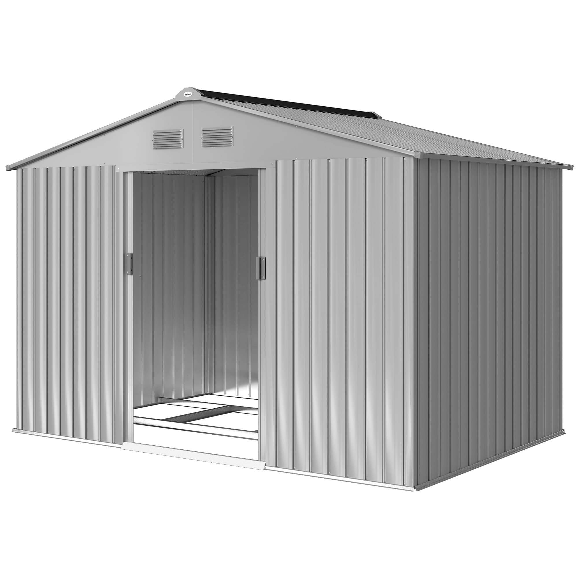 Outsunny Abri de jardin extérieur 4,9 m2 277x195x192 cm avec porte coulissante ventilation et kit de fondation Gris