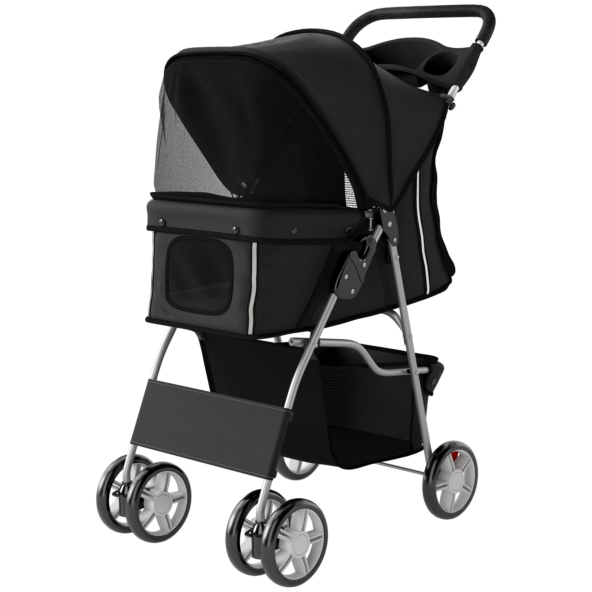 PawHut Poussette pour chiens pliable avec panier et porte-gobelet, poids max. 10 kg, 77x44x102 cm, Noir