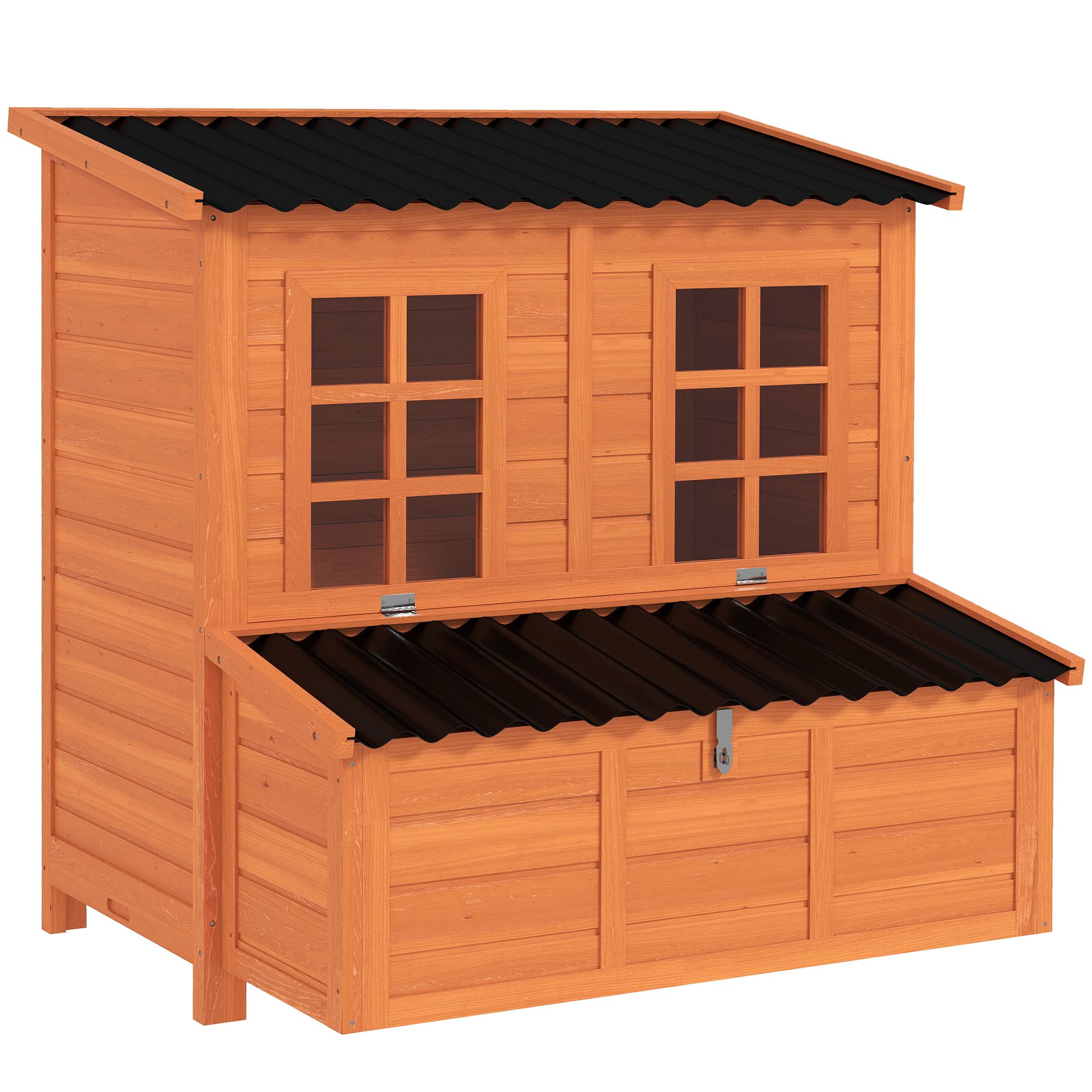 PawHut Poulailler avec pondoir pour 4-6 poules, toit imperméable, Tannenholz, Kunststoff, 100 x 86 x 100 cm, Orange