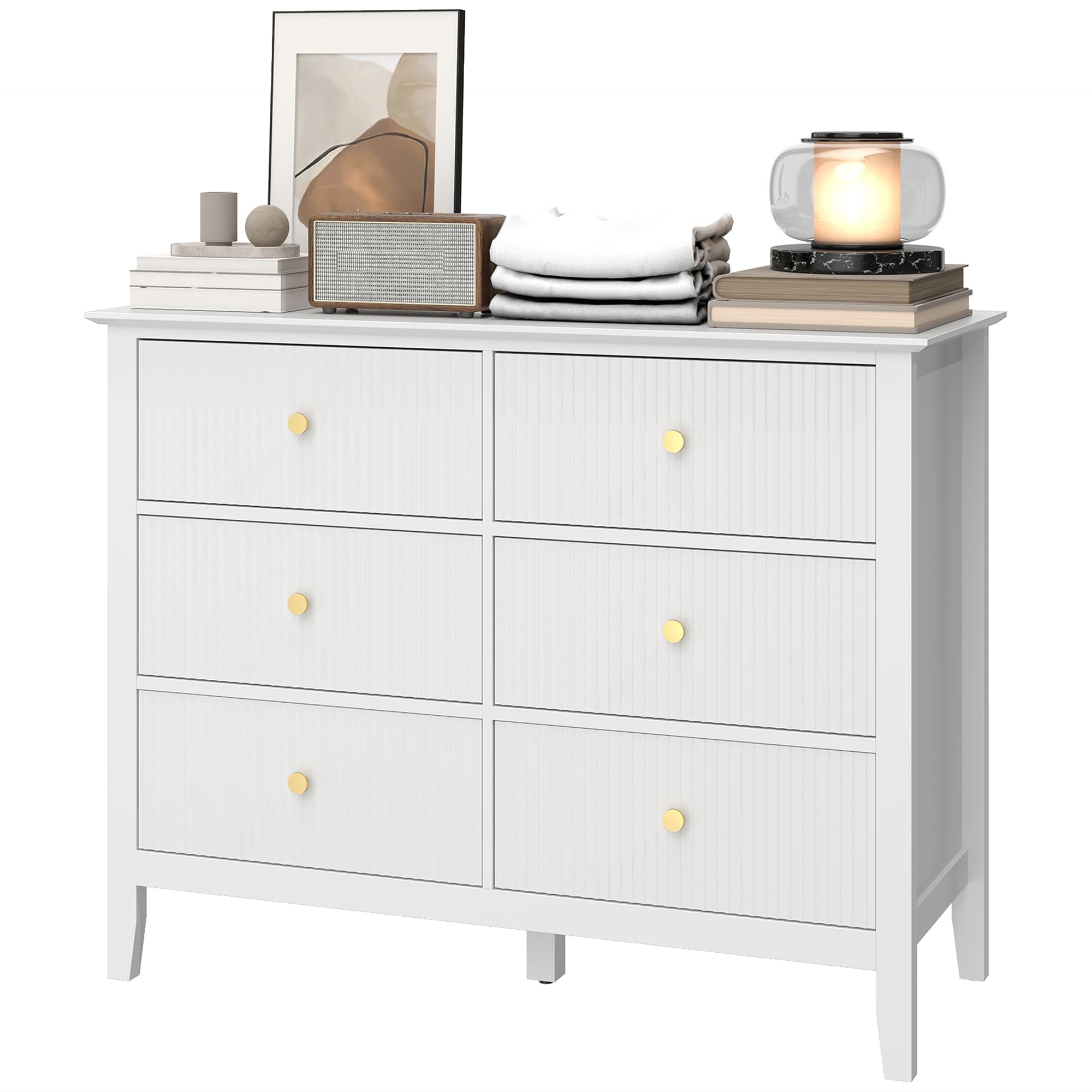 HOMCOM Commode Sideboard 6 tiroirs - Armoire de rangement moderne pour salon, chambre, entrée 100 x 40 x 78 cm Blanc