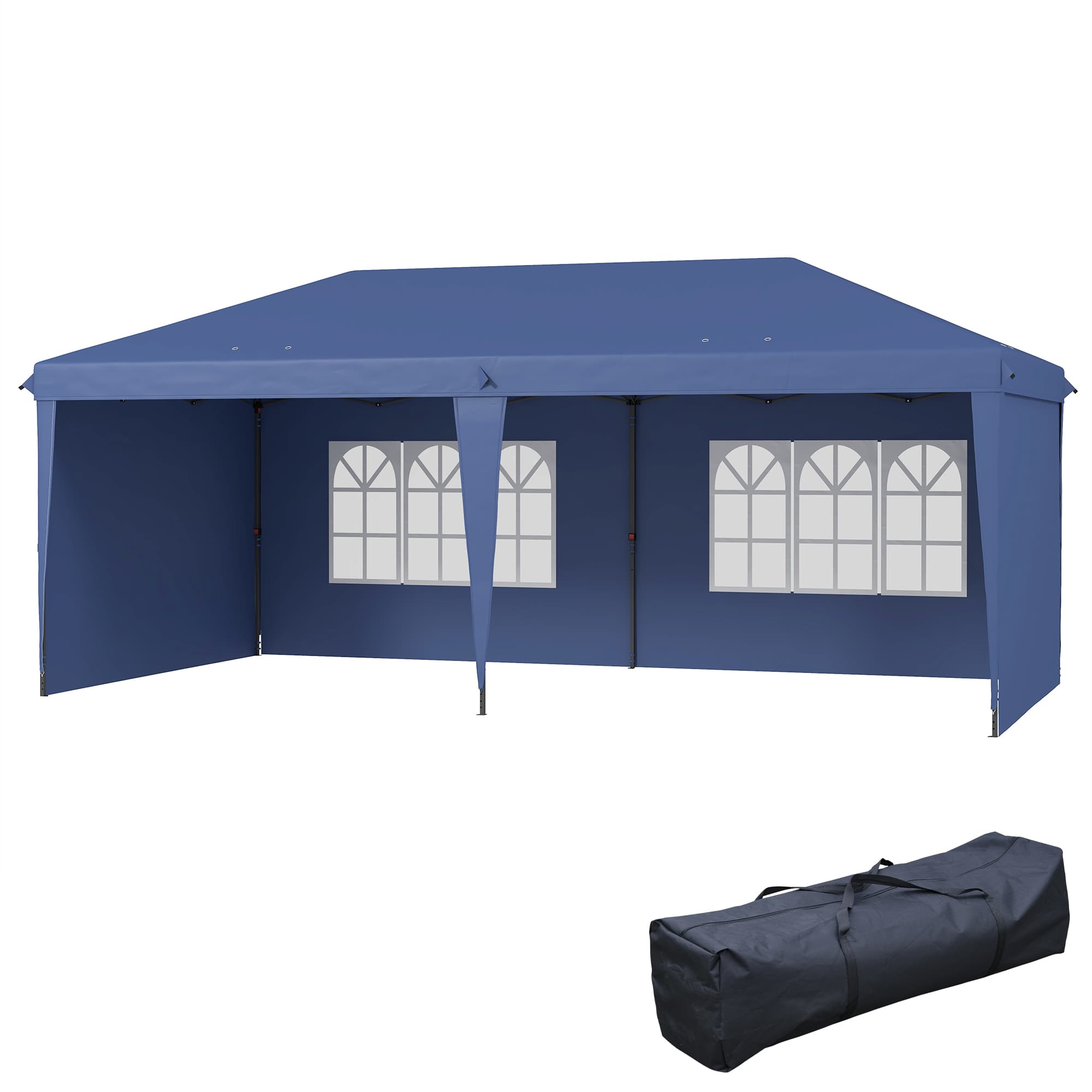 Outsunny Tonnelle pliante 6x3 m Pop-up avec 4 parois amovibles Tonnelle de jardin avec 2 fenêtres et sac de transport Bleu