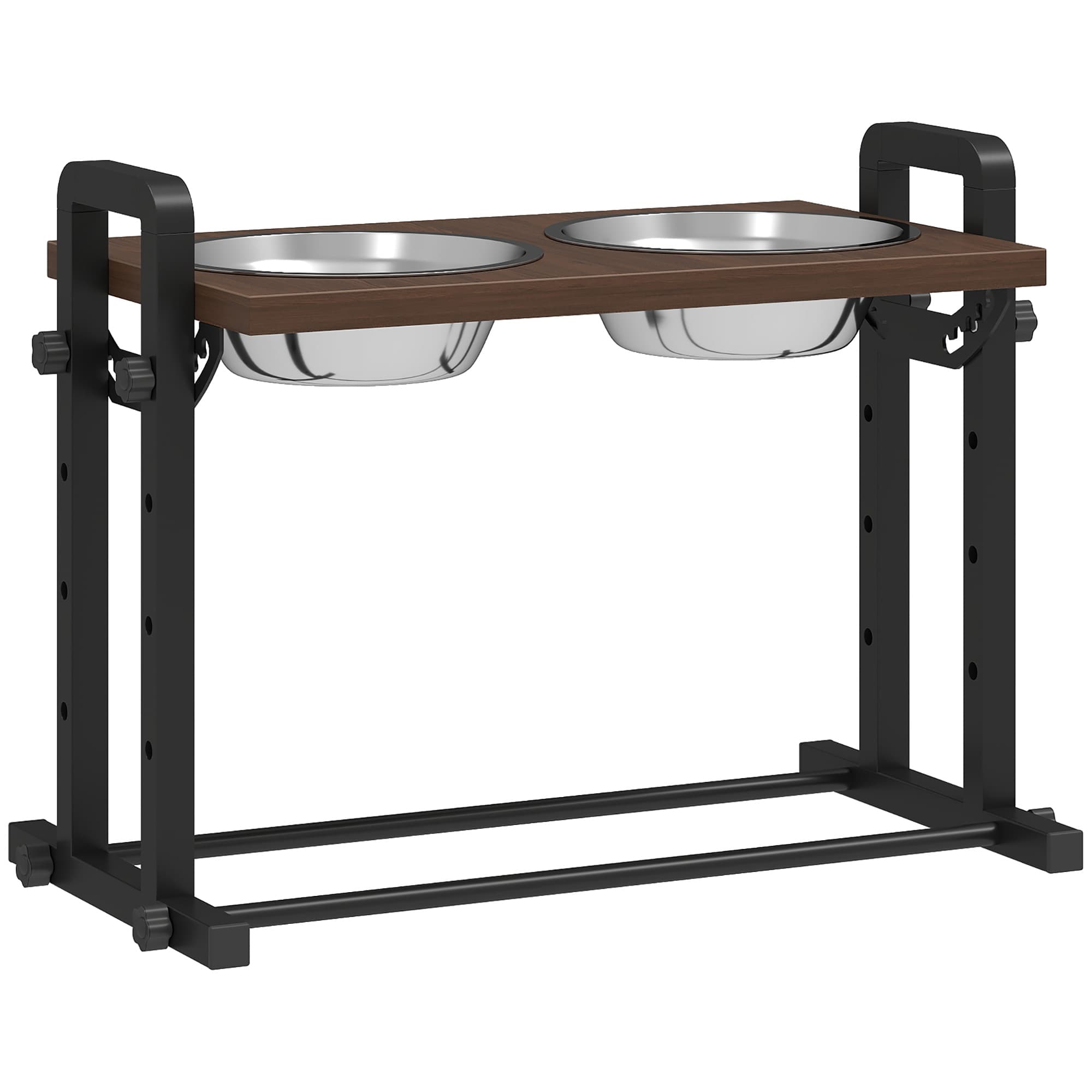 PawHut Bol surélevé pour chien 4 hauteurs réglables avec support, 2 x bols en acier inoxydable 1,2 L, 3 angles réglables, Marron
