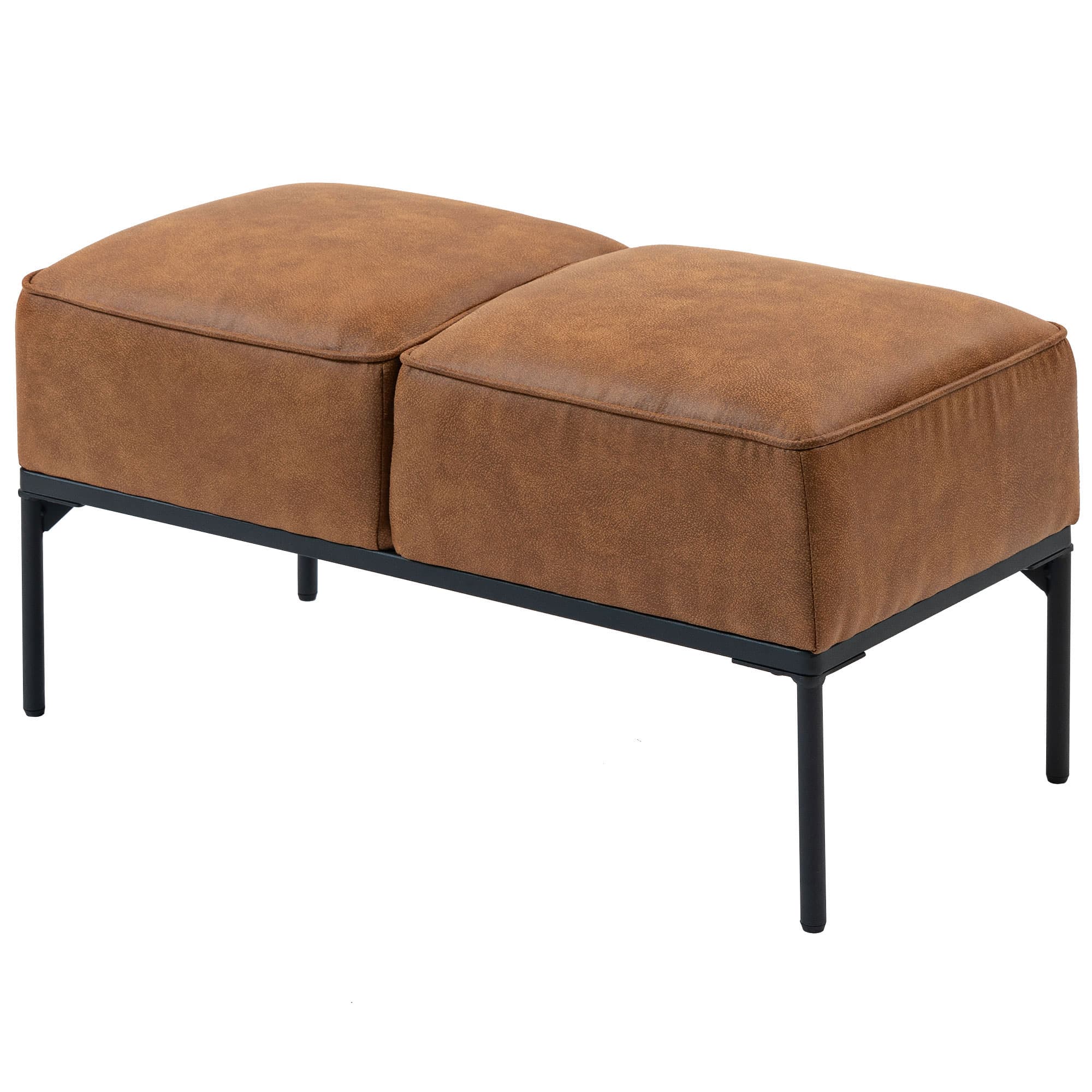 HOMCOM Tabouret moderne au pied du lit en cuir synthétique avec assise épaisse rembourrée et pieds en acier 80x40x46 cm Marron