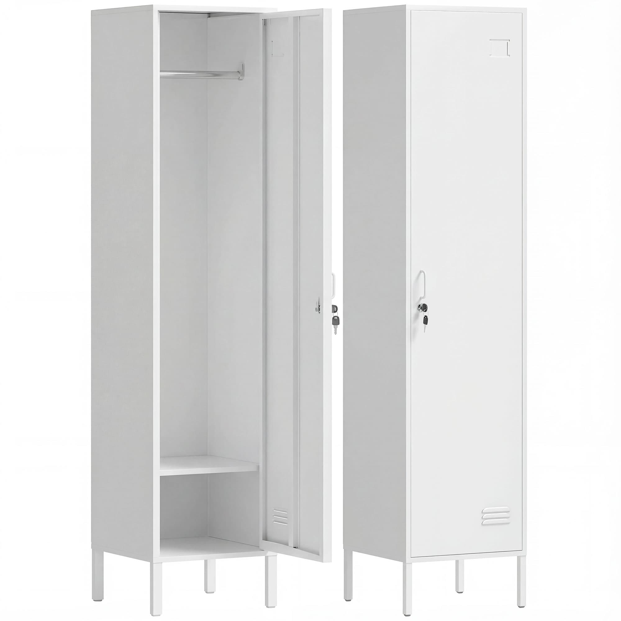 HOMCOM Armoire Métallique avec Porte Verrouillable, Porte-étiquette et Barre Porte-manteaux, 40x40x179 cm, Blanc