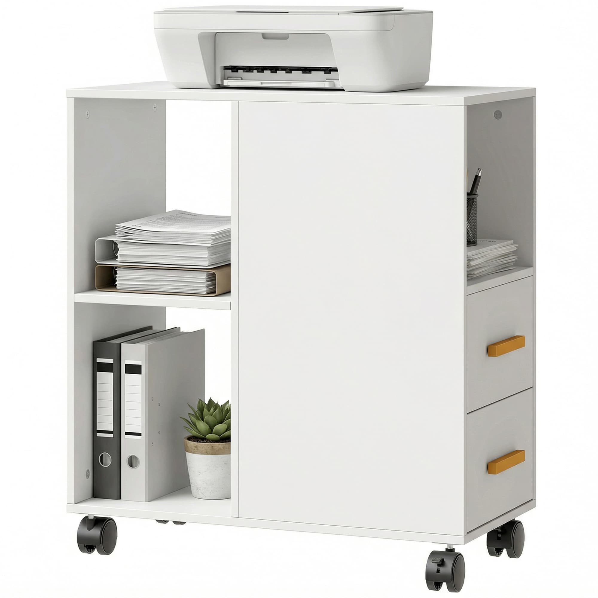 HOMCOM Support pour imprimante Table pour imprimante avec étagère réglable, roulettes pour fax scanner 60 x 30 x 65 cm Blanc