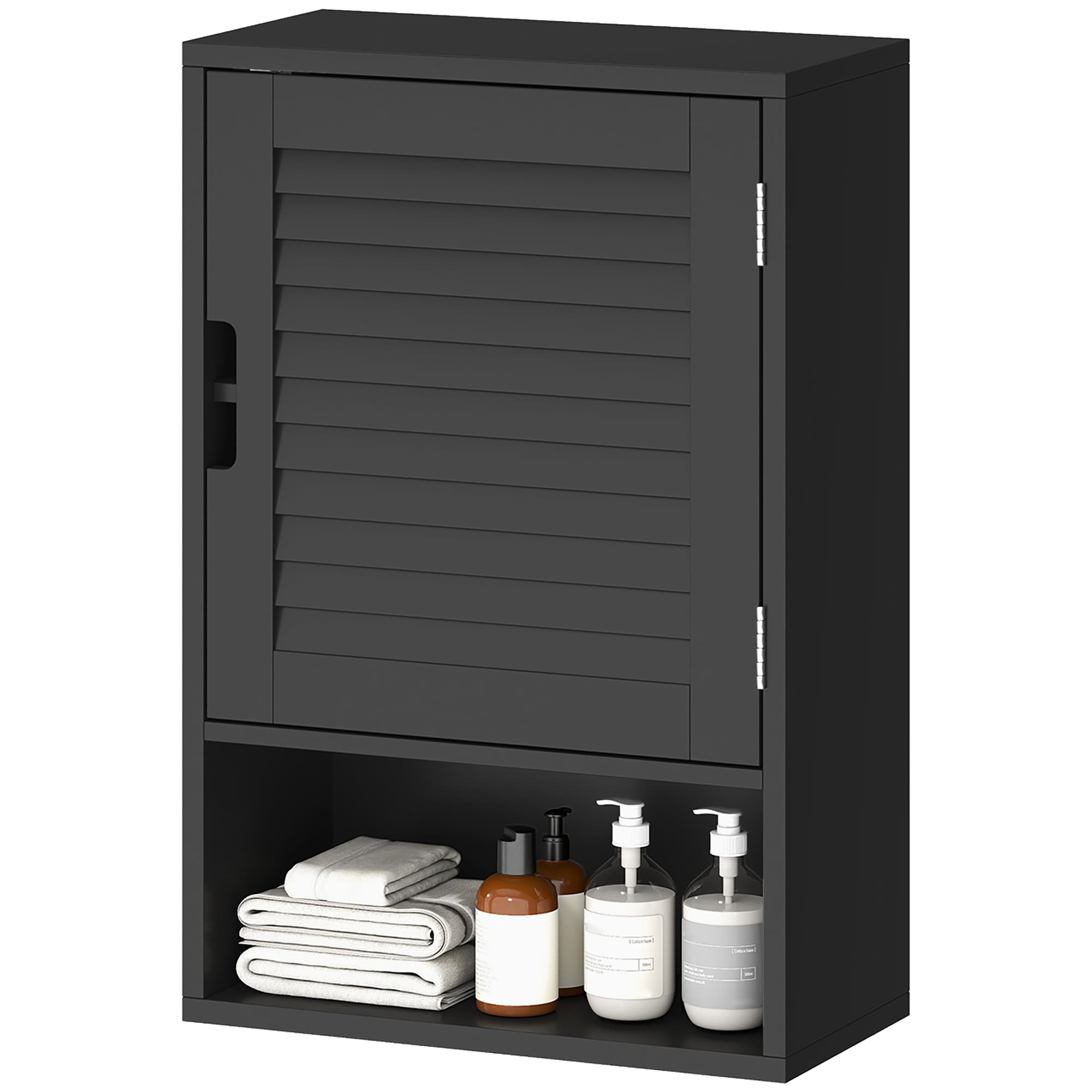 HOMCOM Meuble de Salle de Bain Mural avec Étagère Réglable et Porte Amortie, 40x20x60 cm, Noir